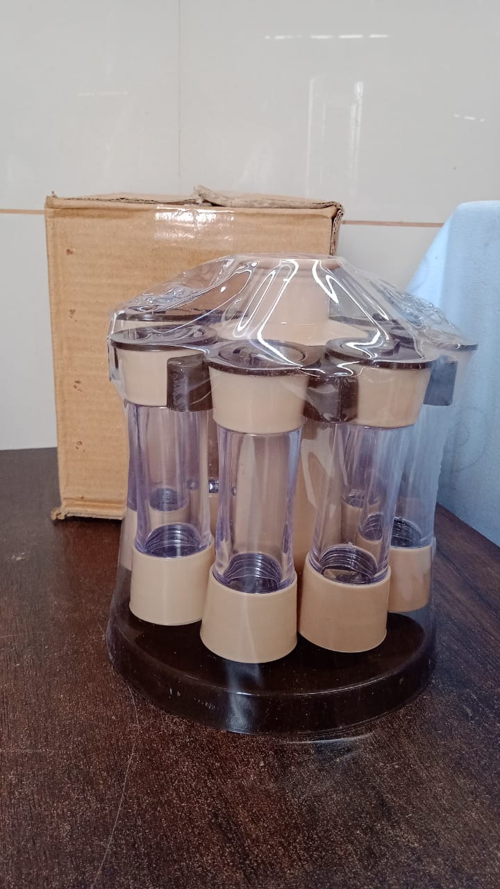 compact masala storage, non‑slip revolving spice stand, plastic spice jar organizer India