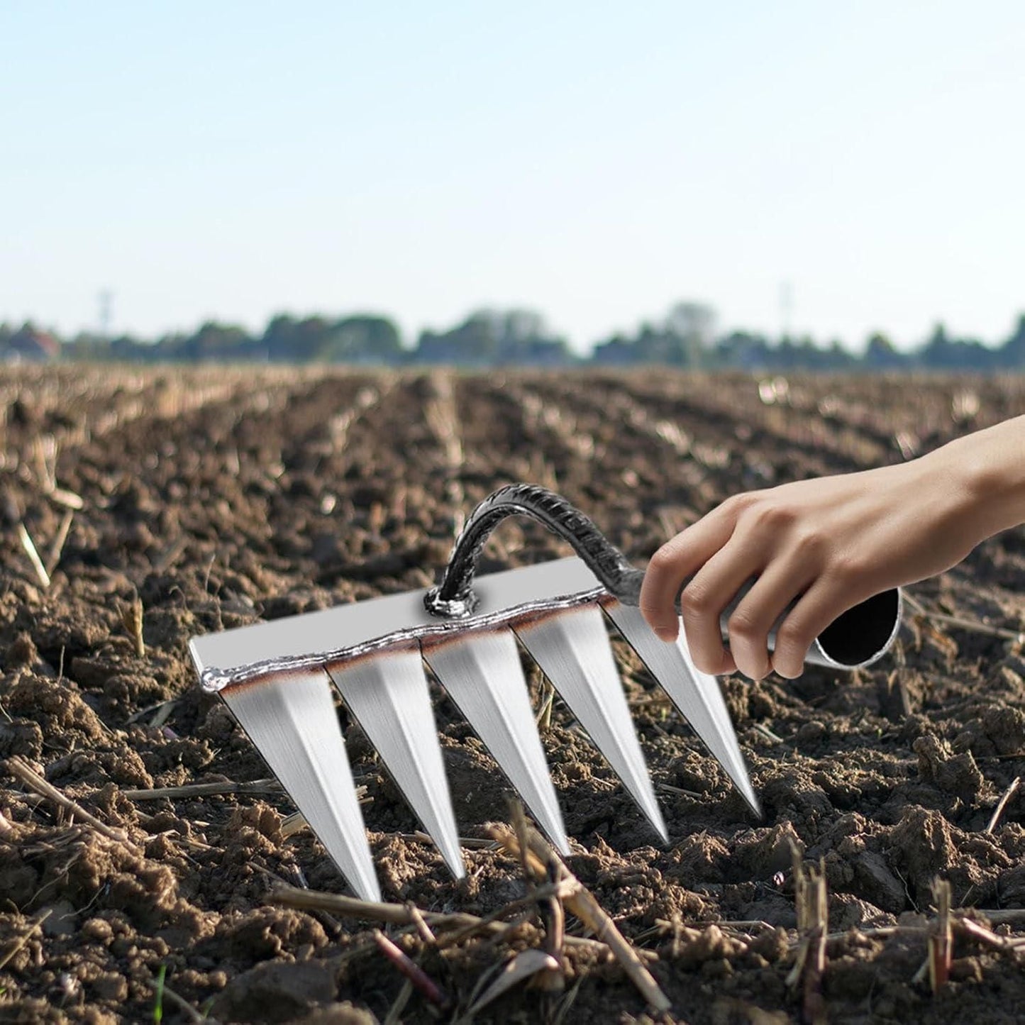 5 Teeth Carbon Steel Garden Weeding Tool – Hand Rake for Soil Loosening, Weeding, and Cultivation, garden weeding tool, carbon steel garden rake, 5 teeth garden rake, gardening tools for home, soil loosening tool, hand rake for weeding, weeding tool for garden, garden cultivator tool, best gardening tools in India, garden hand tools for vegetables