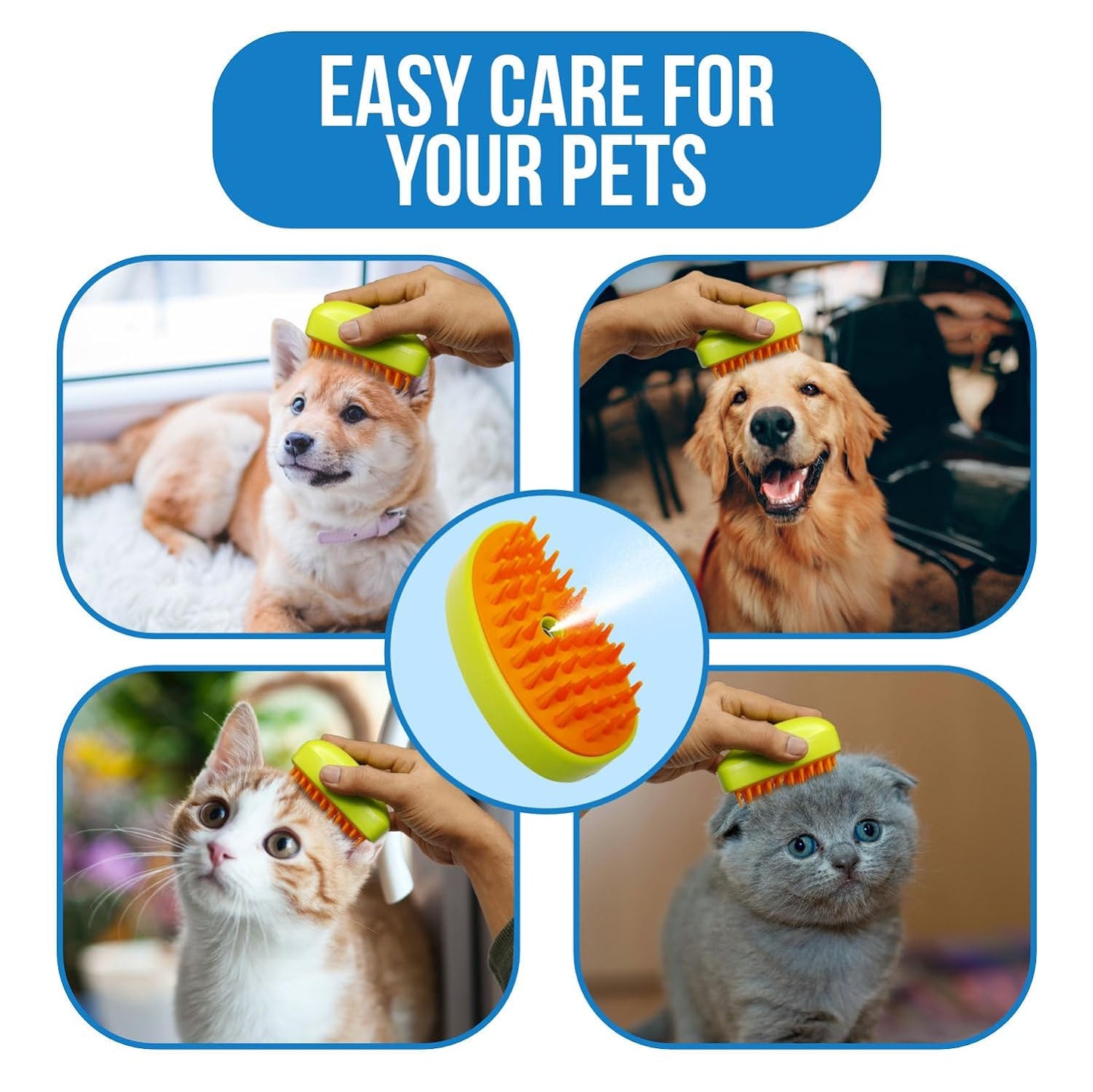 self cleaning cat brush for daily grooming, ergonomic cat grooming brush with steam mist, pet comb for detangling and fur removal