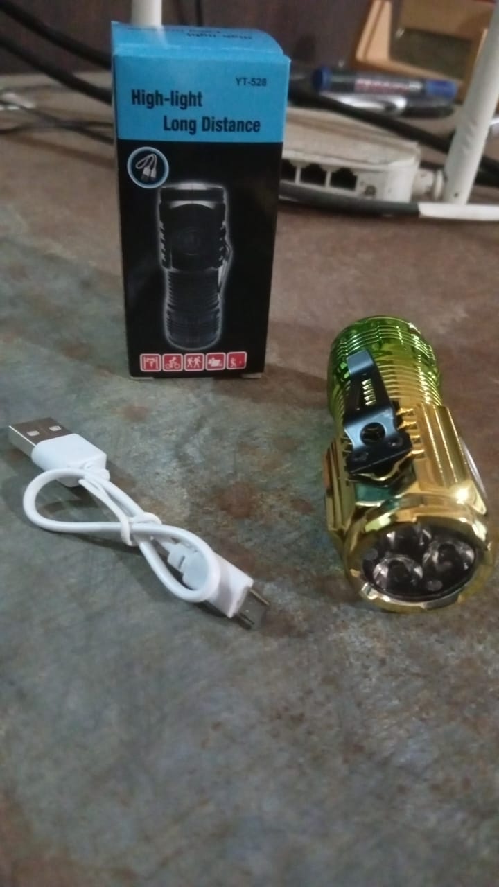 flashlight with USB charger for travel kit, 3 LED mini torch for backpack and pocket