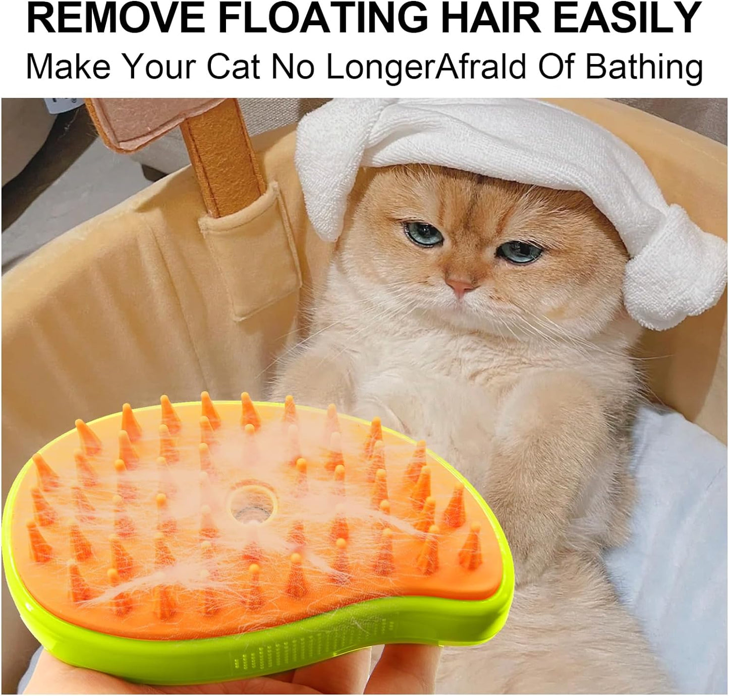 cat hair comb with cleaning and steaming function, cat steamy massage brush for healthy coat, fur care tool for cats and small pets