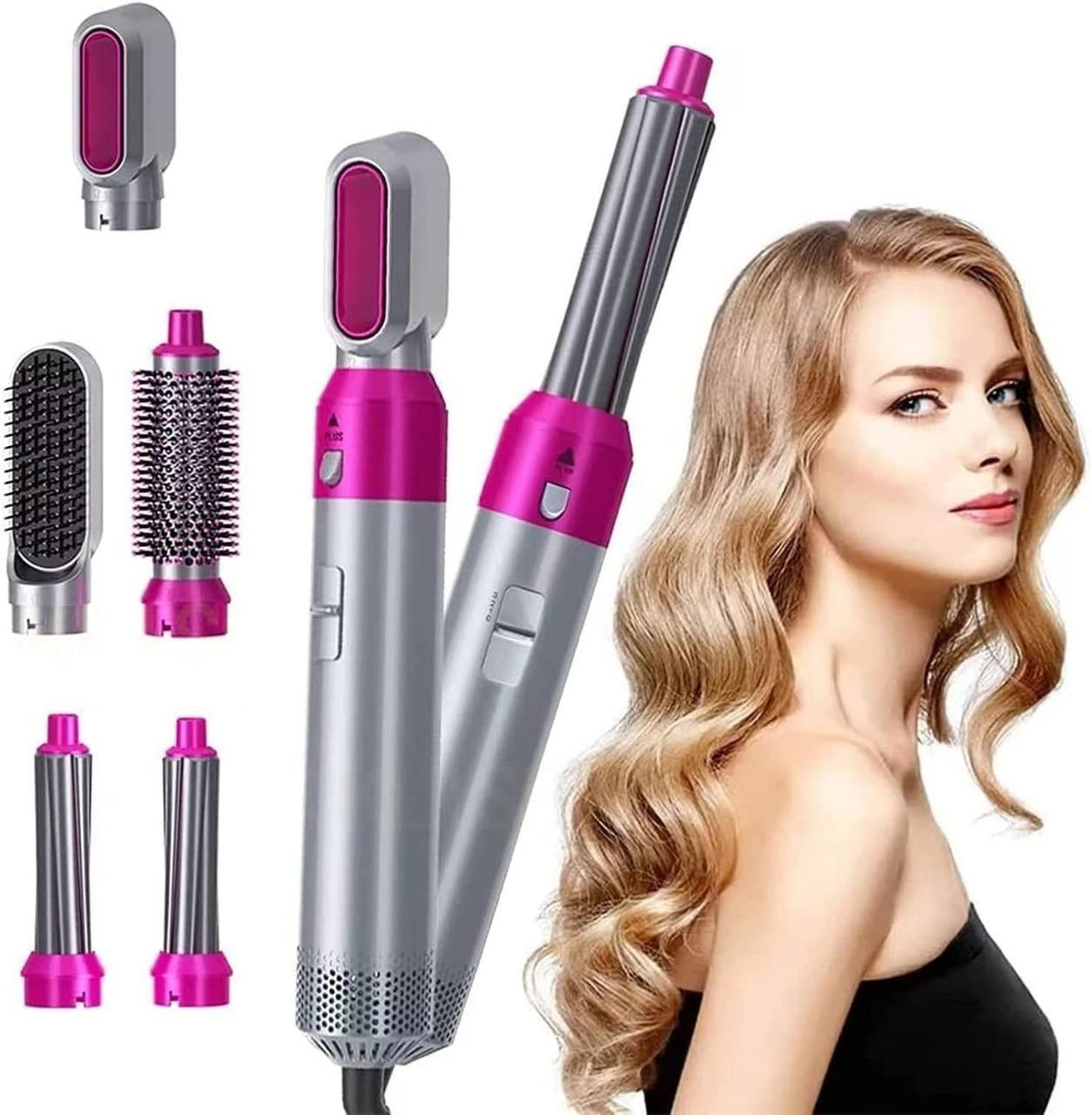 negative ion hair dryer and curler combo for hair care, hair dryer styling tool with 5 attachments for salon finish,