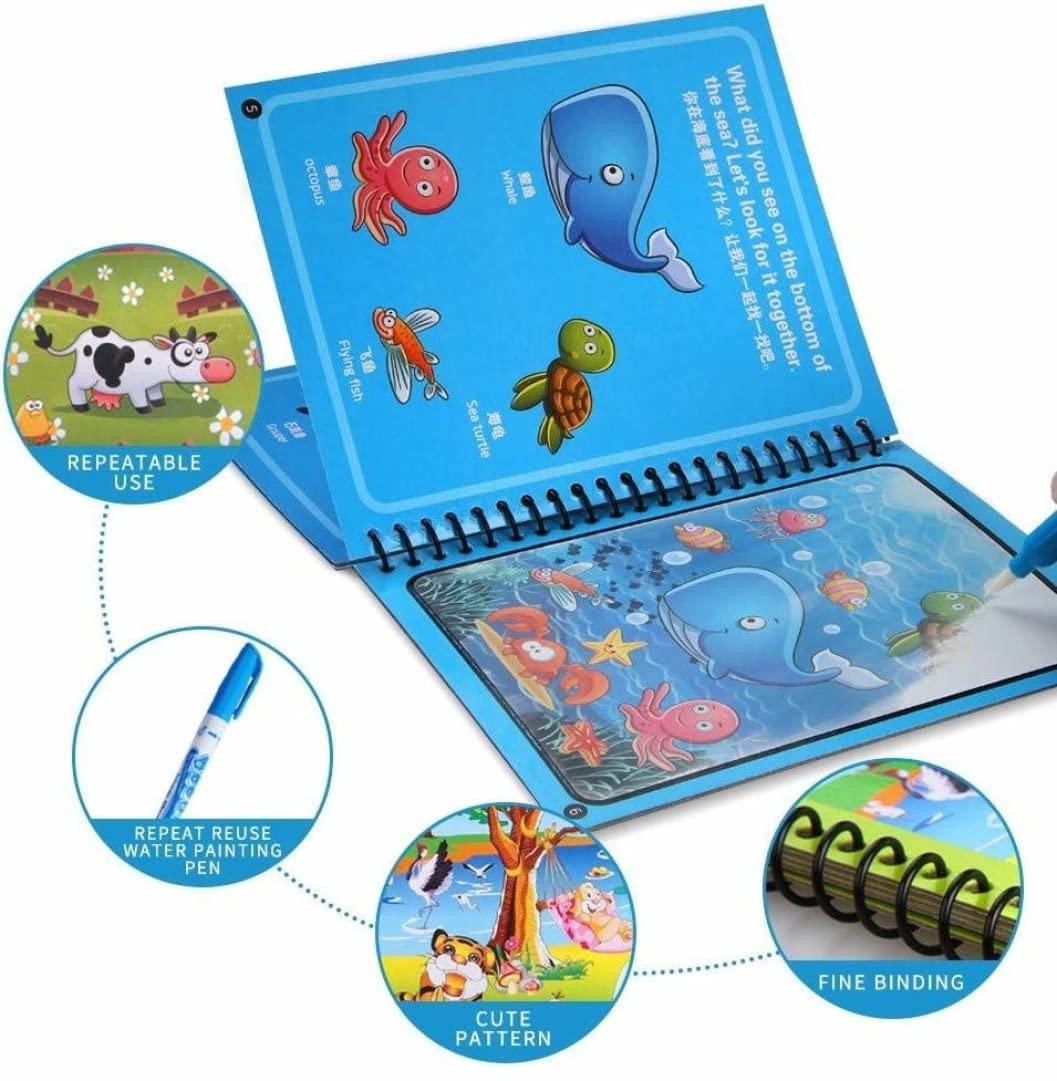 best reusable magic water coloring book for kids in India, mess-free quick dry coloring book for children, magic water coloring book educational and fun,