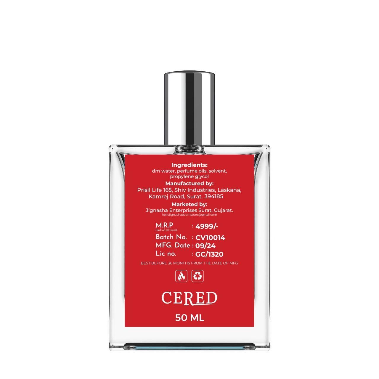 Cered luxury perfume for men India, Viking fragrance bottle by Cered, Bold Cered Viking perfume side view, Sophisticated scent for men Cered, Premium 50ML Cered perfume pack, Cered Viking fragrance in box, Cered men's perfume bold edition, Elegant Cered Viking perfume design, Cered perfume flat lay luxury look