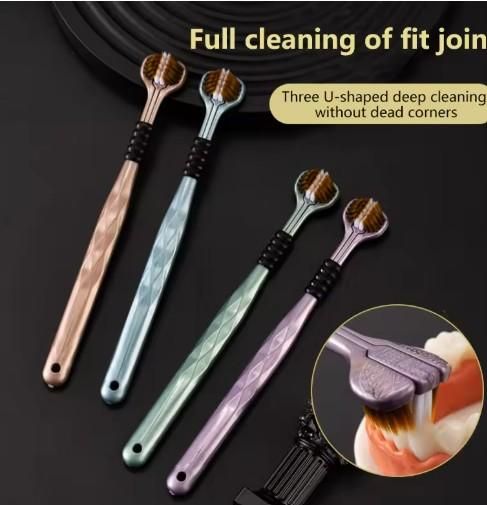 triple head toothbrush for deep cleaning, soft bristles 3-sided toothbrush India, toothbrush with 3 brushing surfaces, unisex 3-sided toothbrush pack, deep cleaning toothbrush with triple head, soft bristle toothbrush for sensitive gums, multi-angle toothbrush for complete oral care, ergonomic 3-way toothbrush handle, triple head toothbrush set India