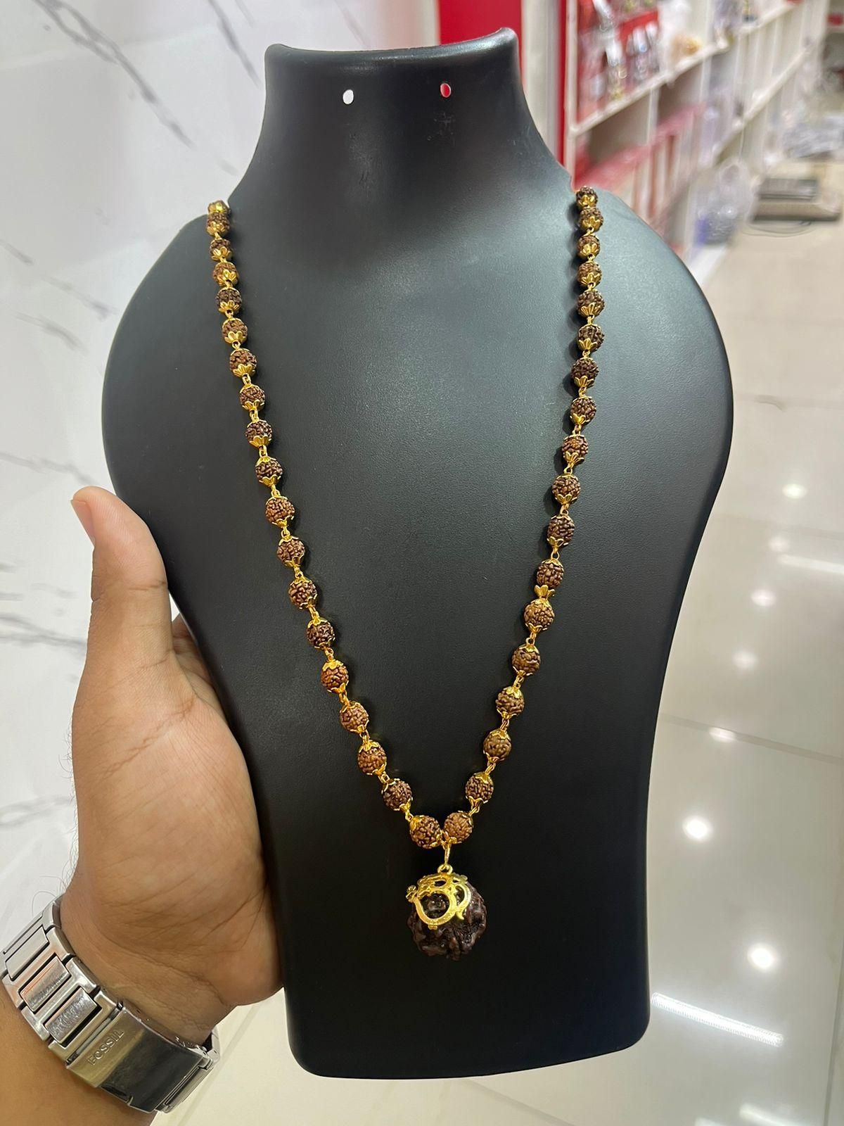 5 mukhi rudraksha chain for men gold plated brass mala, gold plated spiritual rudraksha mala for men, brass rudraksha necklace with gold plating, men's 5 mukhi rudraksha gold plated chain, spiritual brass mala with rudraksha beads, buy gold plated rudraksha chain online india, 5 mukhi rudraksha mala for daily wear, gold finish rudraksha spiritual jewelry for men, brass mala with 5 mukhi rudraksha beads, spiritual rudraksha chain for men in gold plating