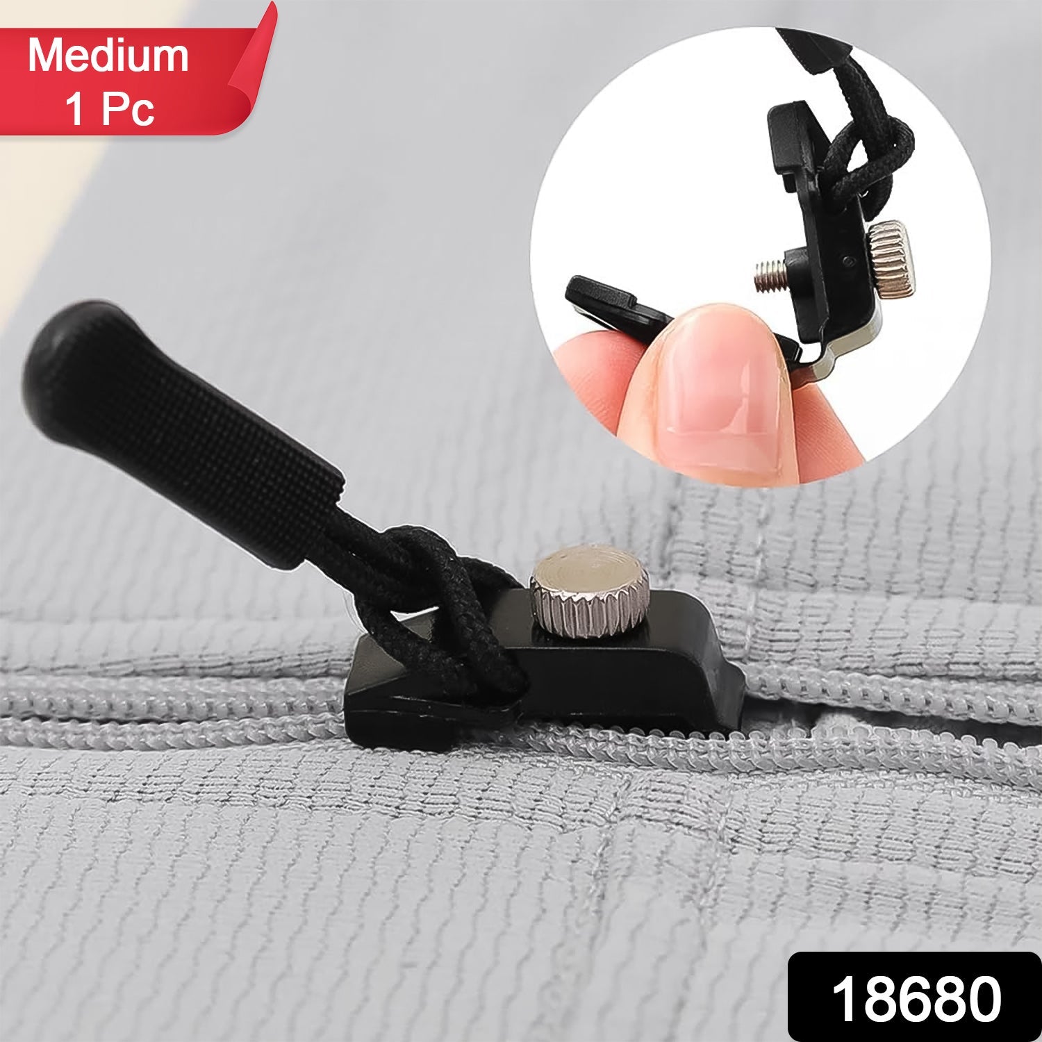 zipper slider repair tool medium size, black universal zipper head replacement, fix broken zipper slider instantly, zipper puller set for travel and home use, DIY zipper replacement tool, compact zipper head fix set for jackets and luggage