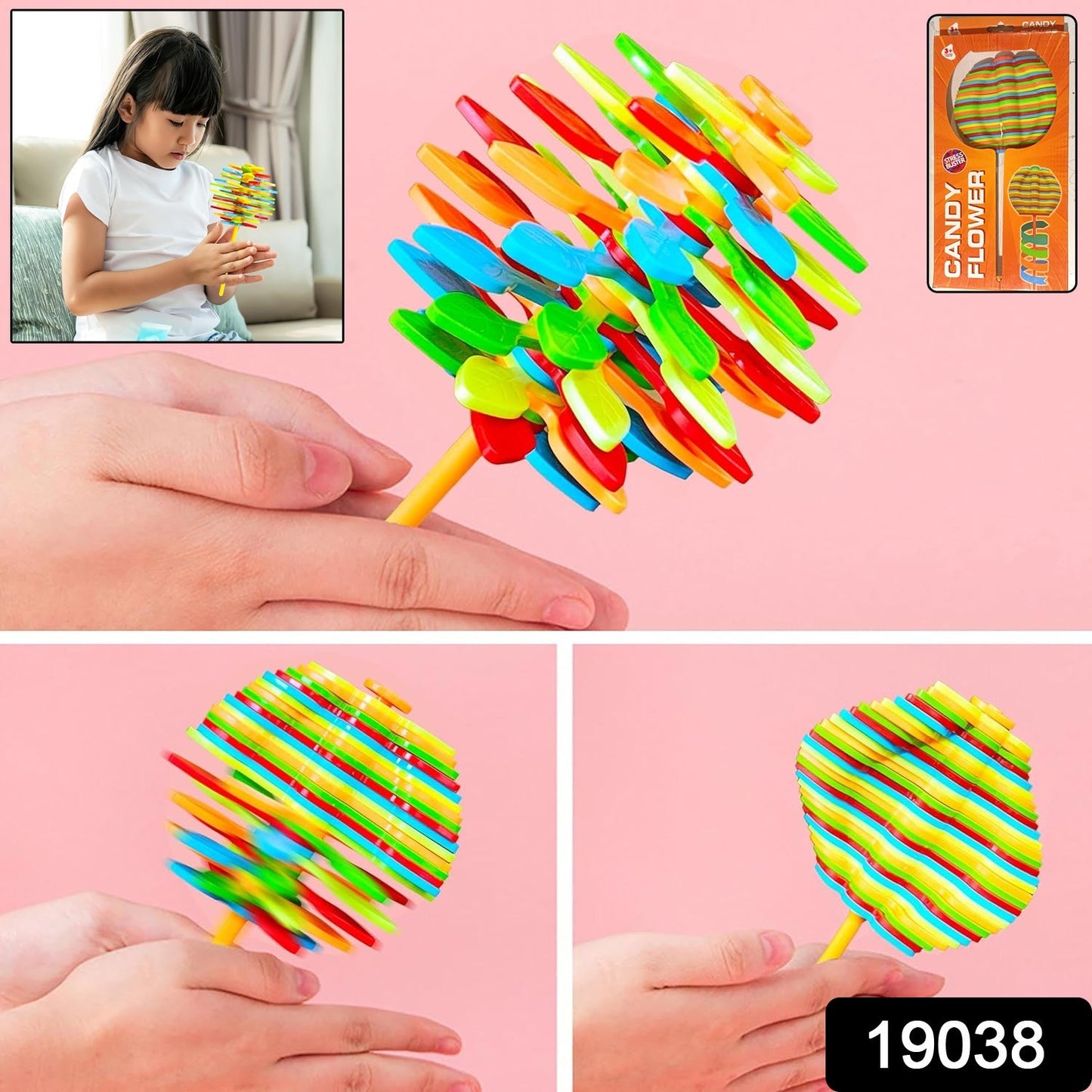 interactive flower candy spinner toy for all ages, stress relief flower spinner fidget toy, lightweight spinning flower toy for relaxation, fidget toy with candy design for hand exercise, spin flower fidget toy for ADHD and sensory play