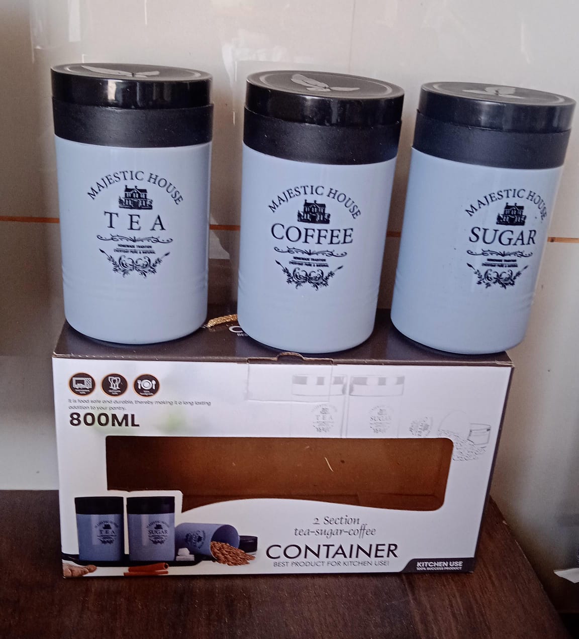 airtight containers for tea coffee and sugar, kitchen storage container set with tight seal lids, 3 piece airtight jar set for pantry and kitchen use, compact storage jars for daily essentials, airtight storage jars for tea lovers, BPA-free airtight containers for home, durable kitchen containers for dry storage, tea coffee sugar container set with lids