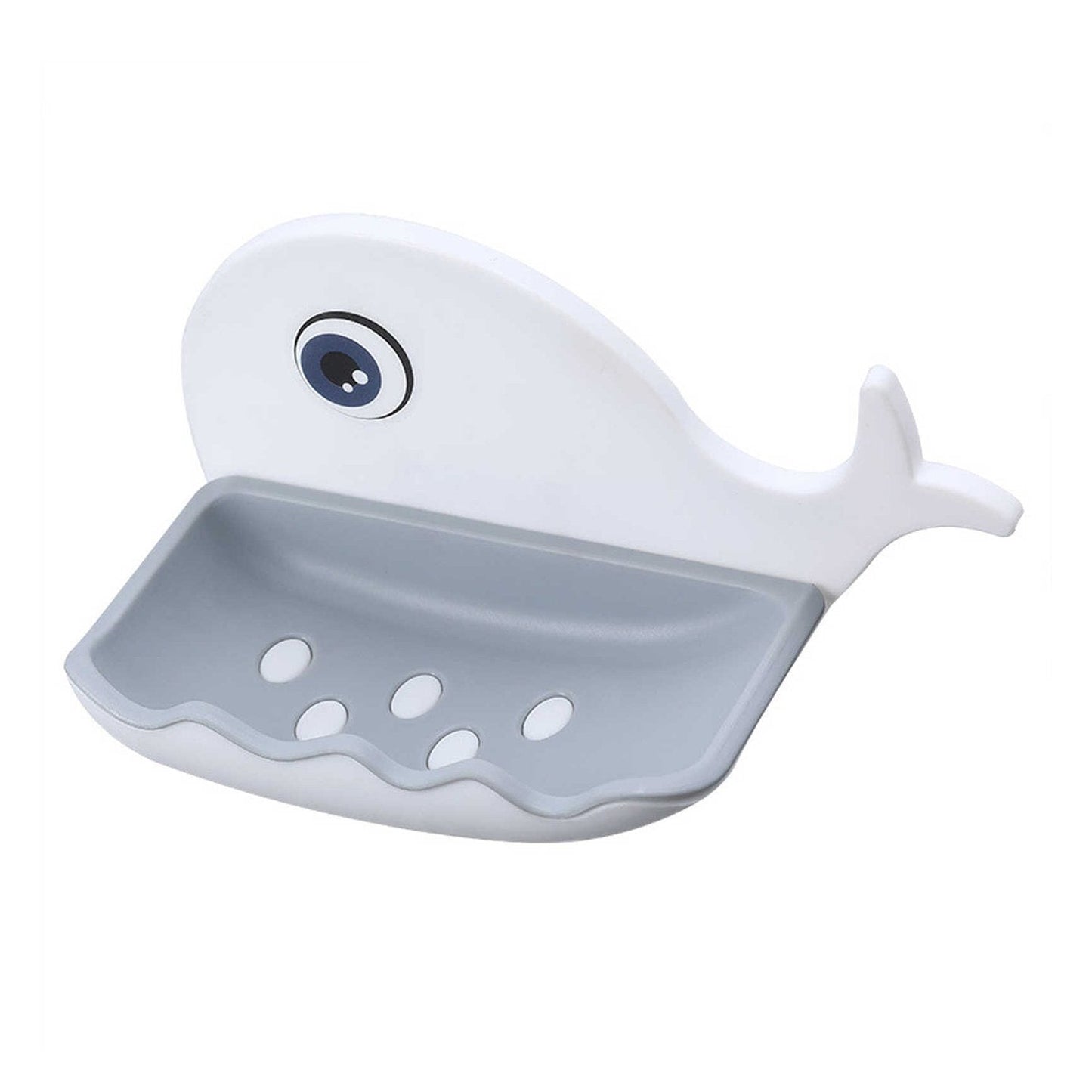 Soap dish mounted on a wall, demonstrating its adhesive and waterproof qualities in use, plastic soap dish, wall mounted soap case, fish design soap stand, bathroom soap holder, kitchen soap tray, self drain soap case, waterproof soap box