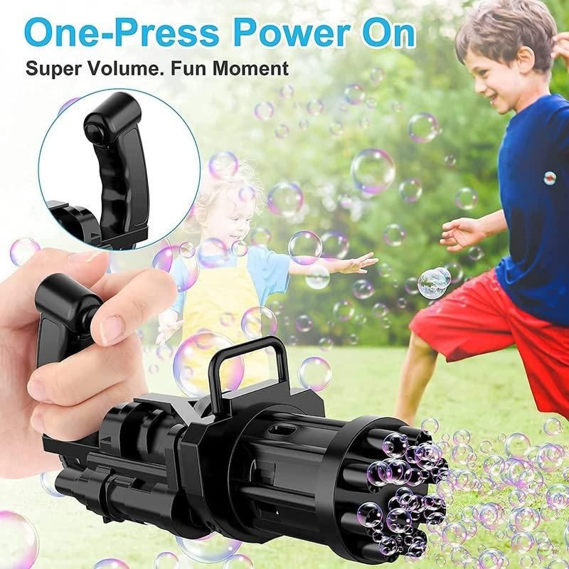 bubble gun for kids India, Gatling bubble blower toy, automatic bubble gun for toddlers, battery-operated bubble gun, kids outdoor bubble toy, fun bubble machine for children, 8-hole bubble gun India, electric bubble blower for kids, colorful bubble shooter toy, kids bubble maker gun