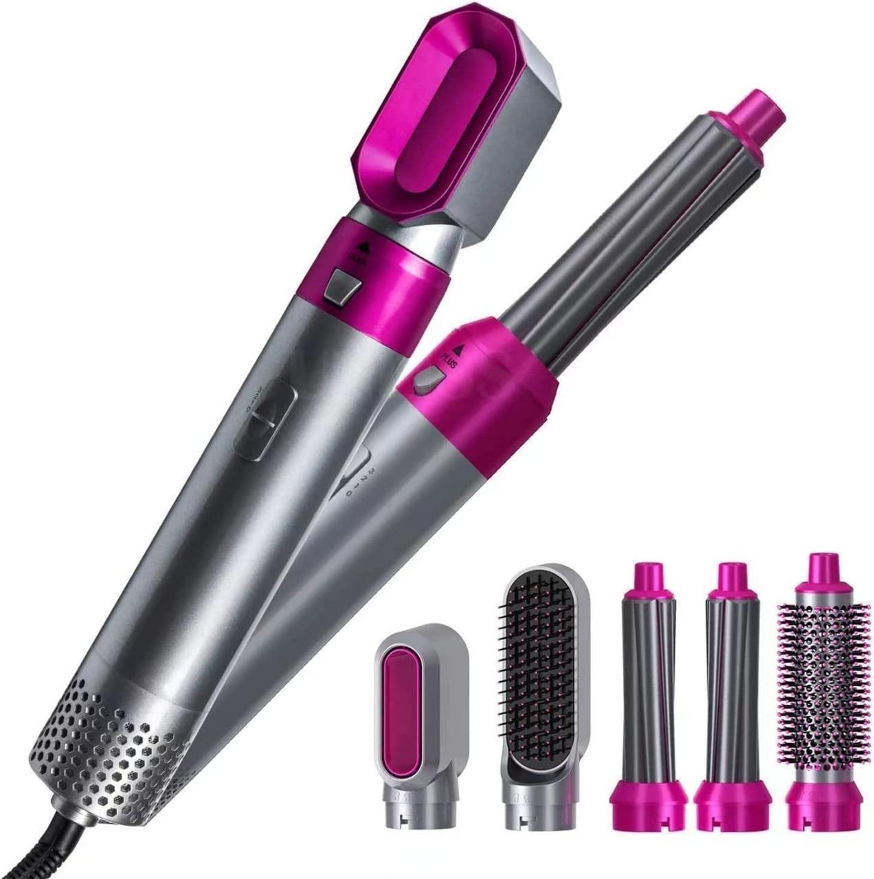 detachable head hair dryer and curler styling set, 5 in 1 hair styling tool for drying and curling, hair dryer with negative ion curler and styling heads, multifunctional hair dryer and curler combo, hair styling tool with detachable heads and ion technology