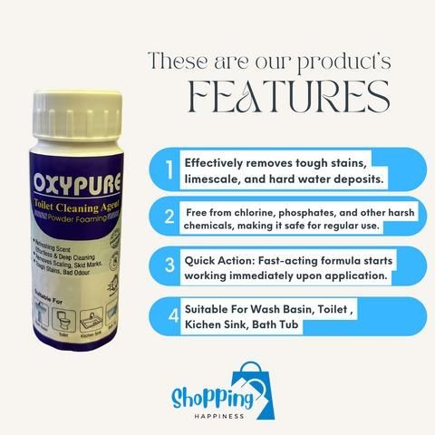 powerful toilet cleaner powder oxypure, toilet cleaning powder for tough stains, oxypure toilet cleaner for deep cleaning, bathroom cleaning powder oxypure pack of 2, toilet stain remover powder oxypure, toilet bowl cleaning agent 250 gm pack, effective toilet cleaner powder for hard water stains, oxypure toilet cleaner for hygienic washroom, powerful toilet cleaning agent oxypure