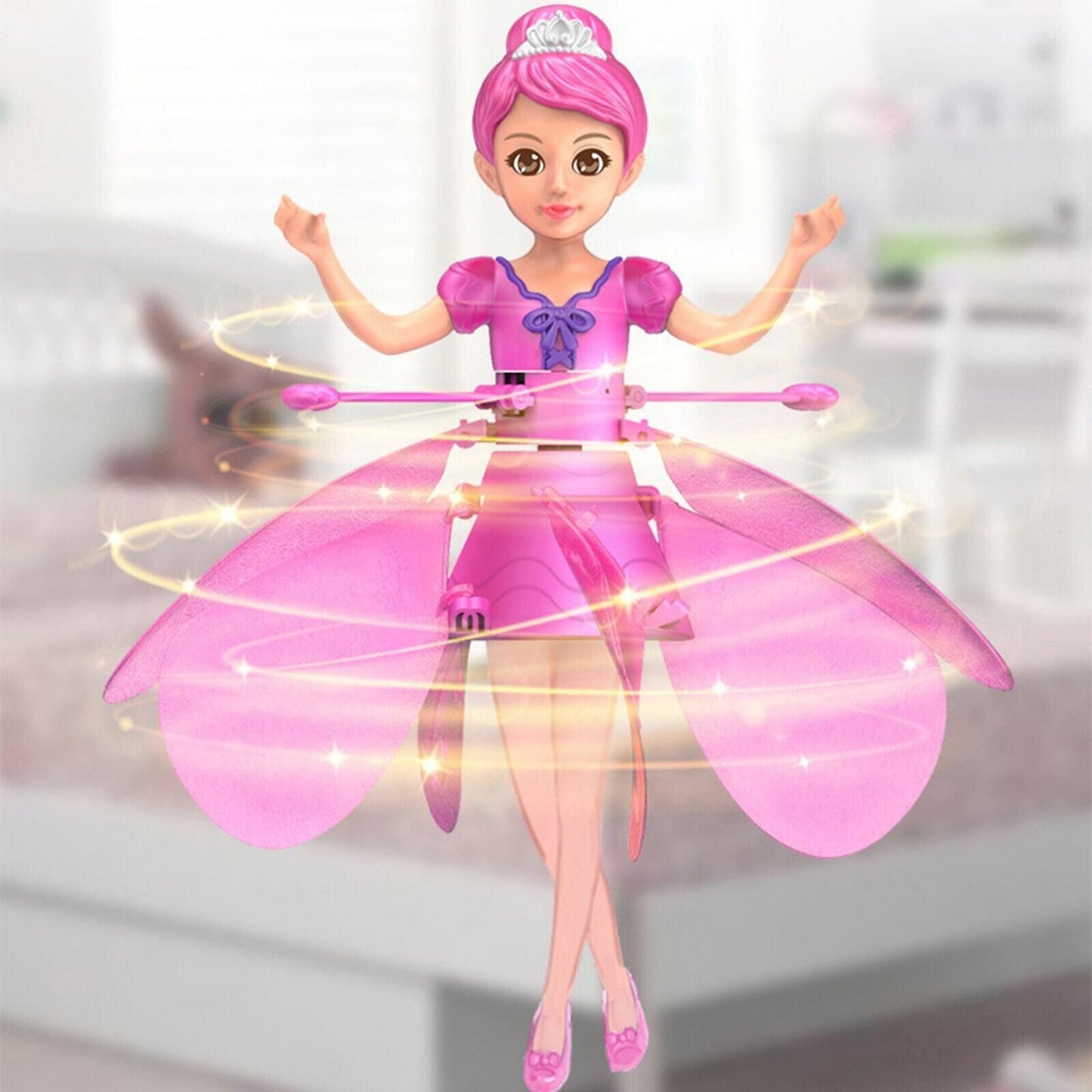 rechargeable fairy doll with motion sensor, toy gift for girls 3+ years, flying doll with hover function,