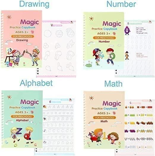 best Sank magic practice copybook set for kids India, handwriting tracing books with pen grip and refills, reusable writing practice copybook for early learning, kids tracing book set for alphabet and numbers, handwriting improvement magic book set for kids,