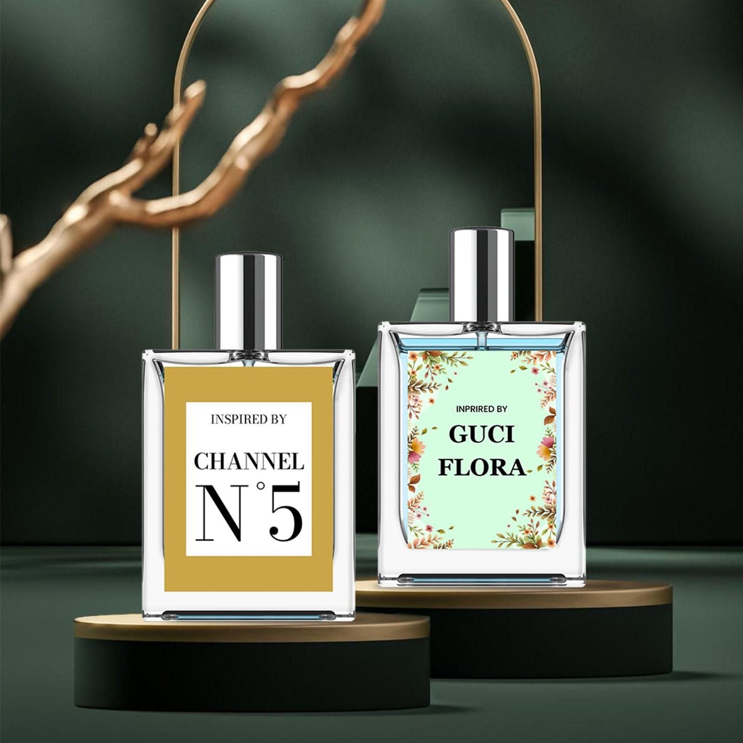 Inspired by Chanel No.5 perfume for women 50ml, floral and musky women’s perfume combo pack, elegant designer-inspired perfumes for women, 50ml pack of 2 floral musky fragrances, Gucci Flora and Chanel No.5 inspired fragrance set, long-lasting women’s perfume duo, luxurious perfume combo for women, women’s Eau De Parfum floral and musky notes, premium perfume gift set for women