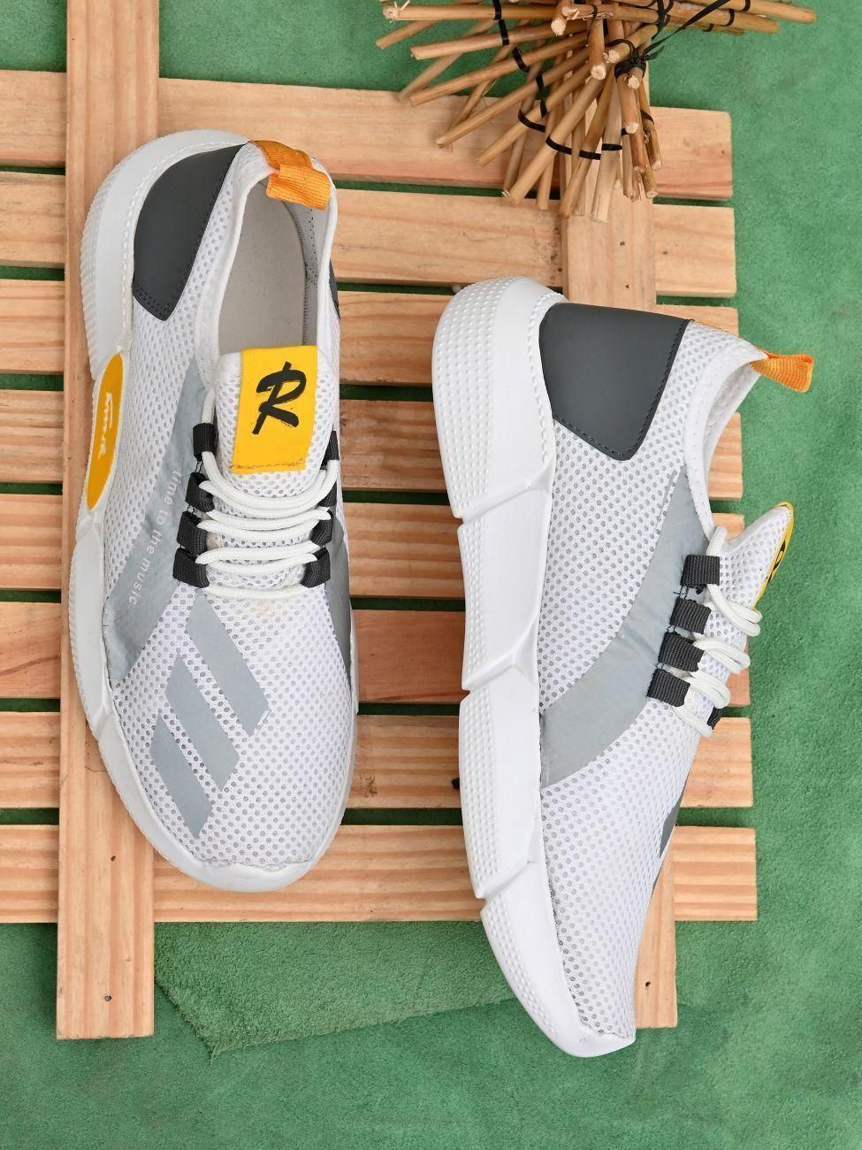white synthetic lace-up casual shoes for men, lightweight white casual shoes men, men’s white lace-up shoes synthetic material, comfortable white daily wear shoes for men, breathable synthetic casual footwear men,