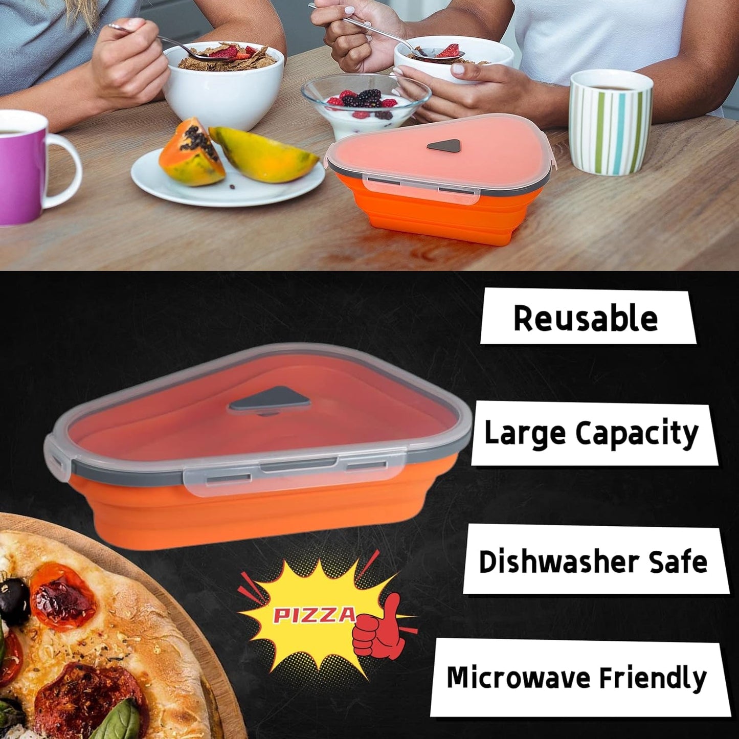 stackable pizza slice organizer, smart kitchen pizza container