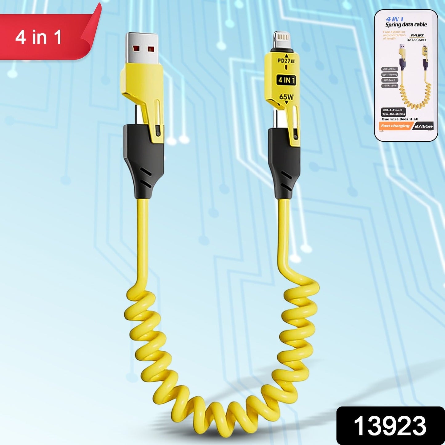 universal charging cable with USB C lightning and micro USB, fast charging multi cable with spring wire design,