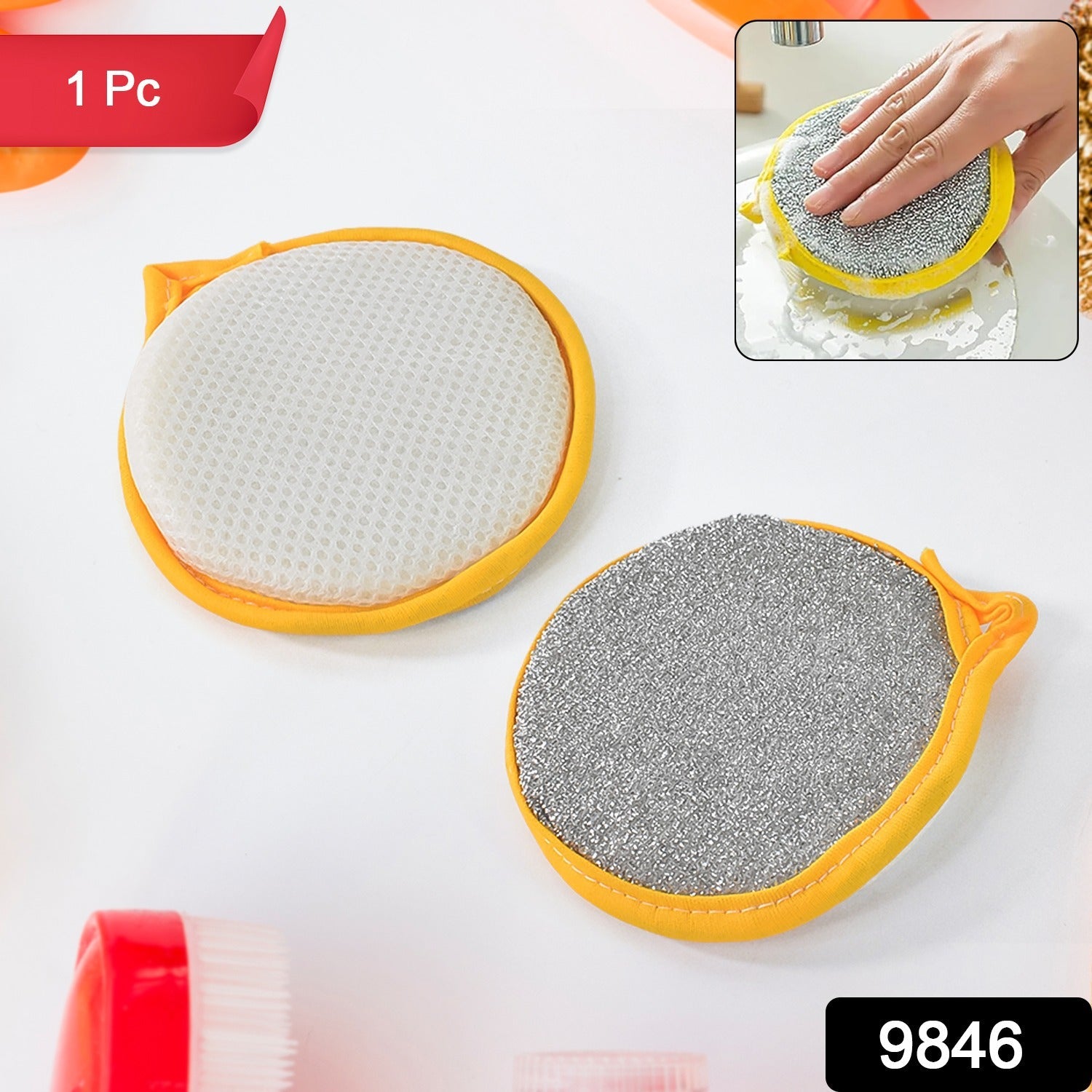 multi-purpose dishwashing sponge with handle, ergonomic kitchen brush with sponge layer, durable dishwashing scrubber for home use, reusable sponge brush for pots and pans, kitchen sink cleaning tool with double-sided design