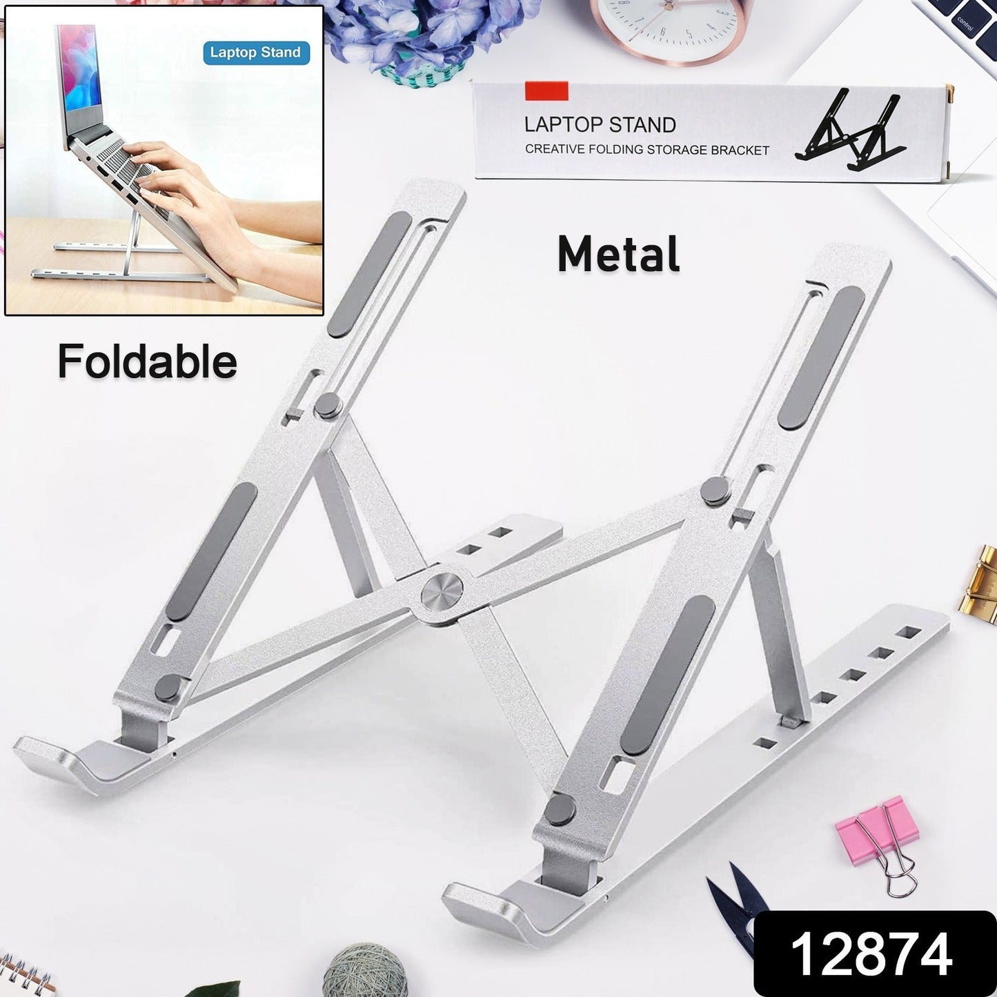 Foldable laptop riser supporting multiple laptop and tablet sizes