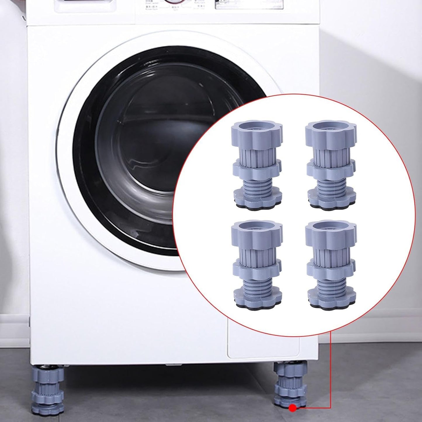Adjustable anti vibration washing machine support pad under washer leg