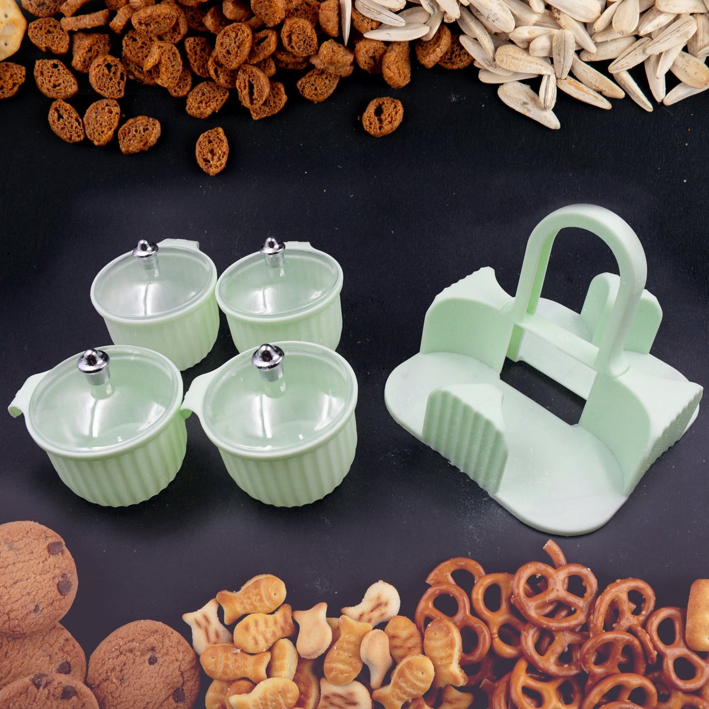 Stackable dry fruit storage jars with transparent lids for easy content identification