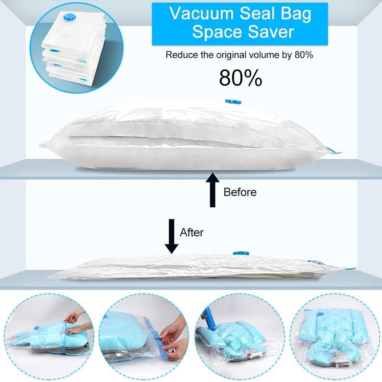 Space-saving vacuum bags with airtight double seal zipper