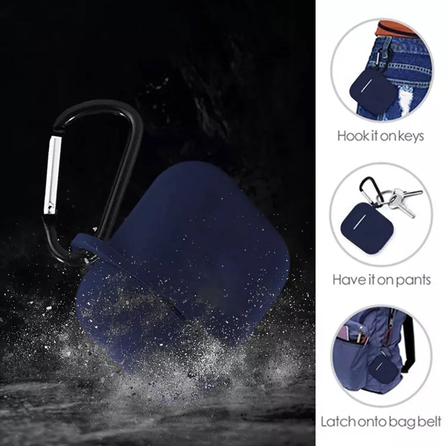 Wireless headphone box cover securely clipped to backpack or pants