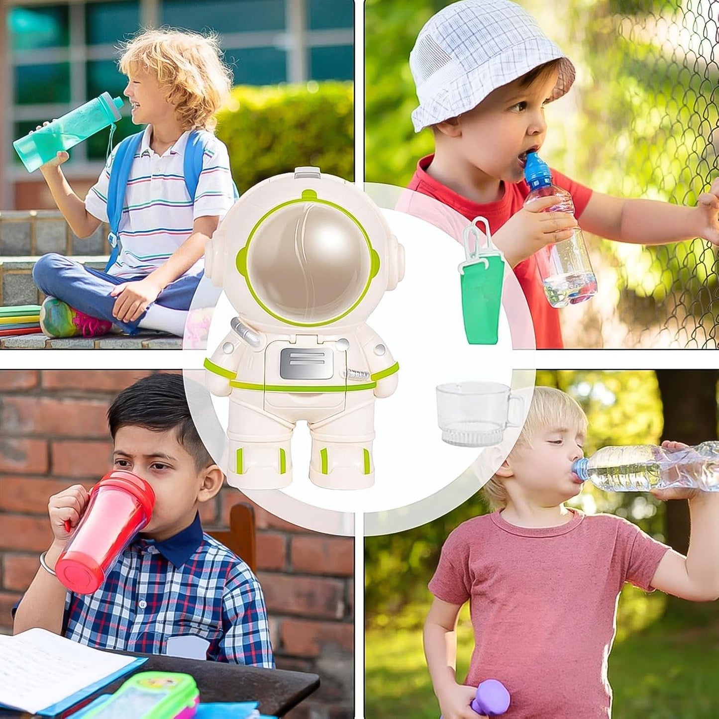 Portable kids water dispenser BPA free with hidden straw