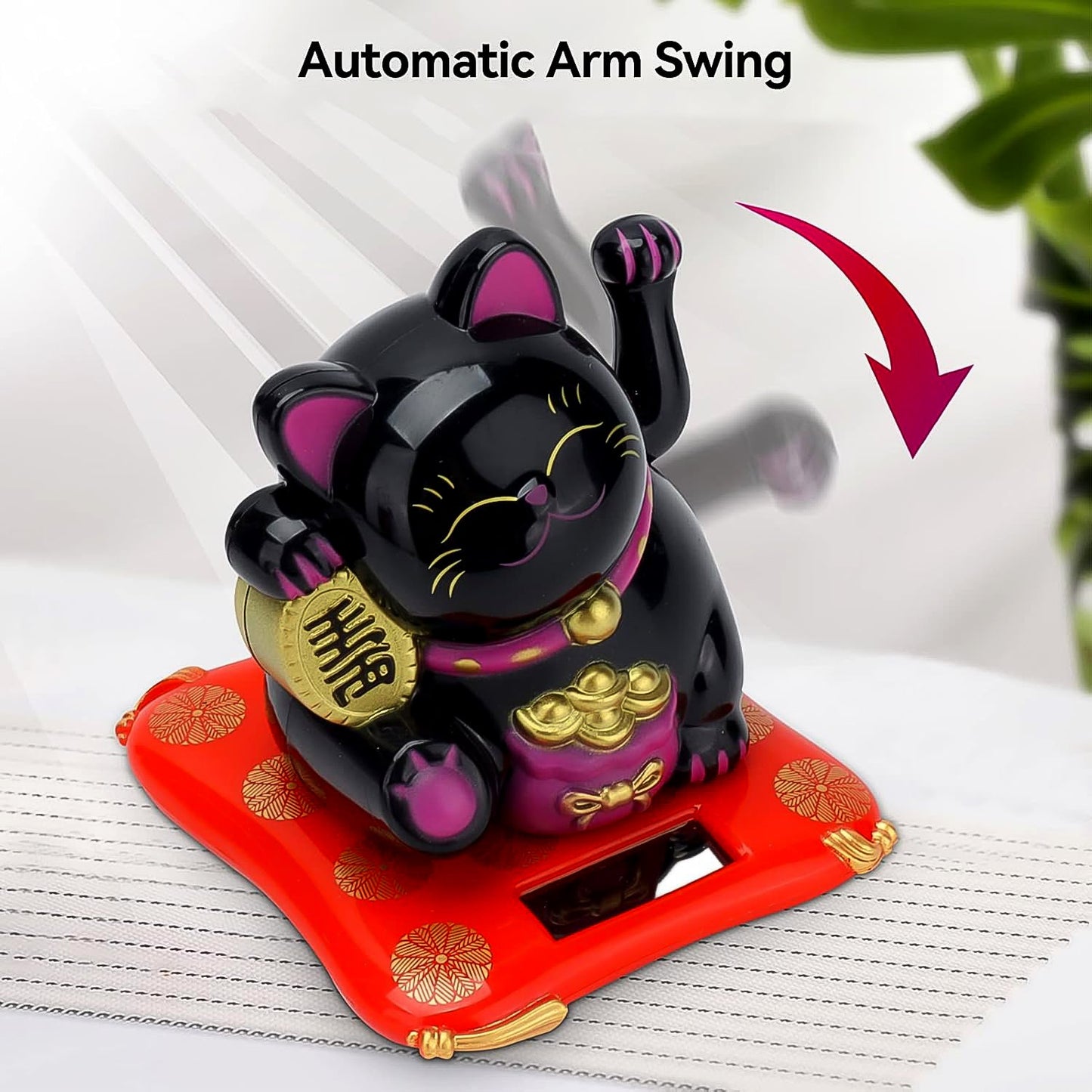 Eco-friendly solar waving cat for car dashboard and office