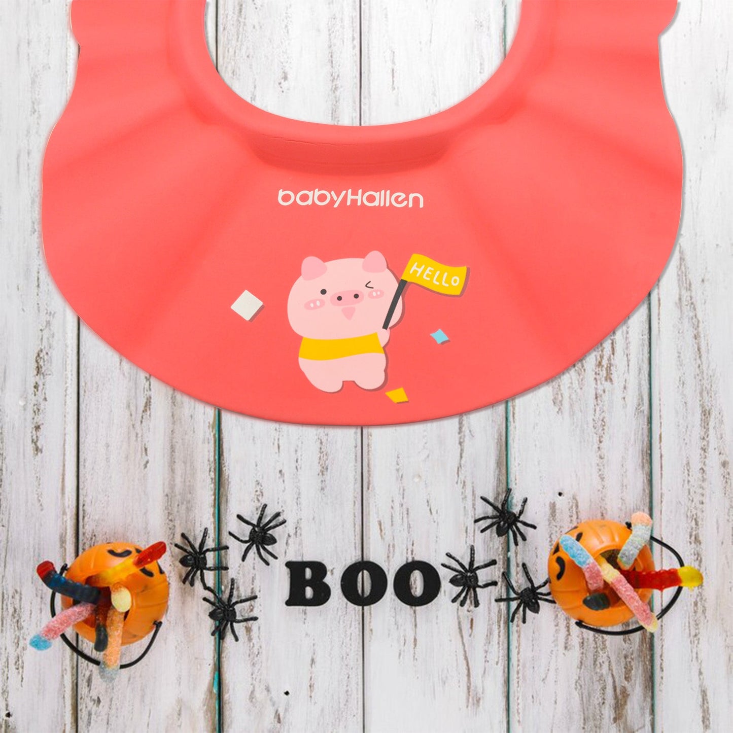 Toddler shower hat with adjustable fit for safe shampooing