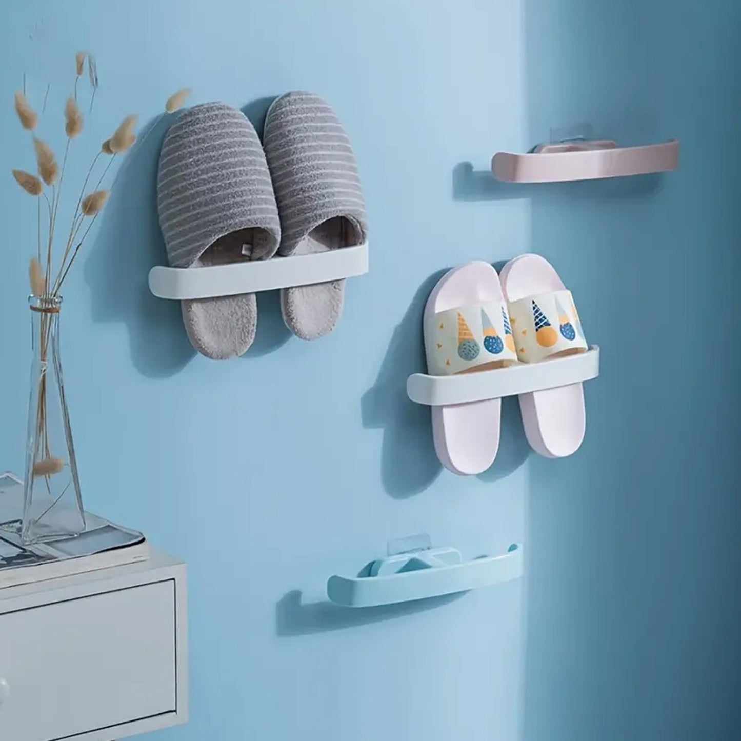 WallMate Towel & Slipper Holder, Durable self adhesive bathroom rack for towel and slipper hanging