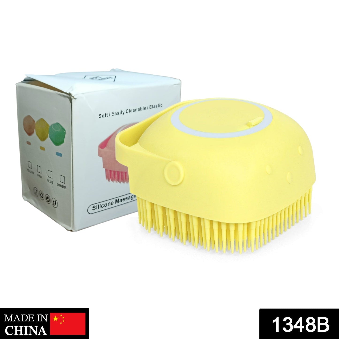 Soft silicone shower scrubber with built-in shampoo gel holder for men, women, and children