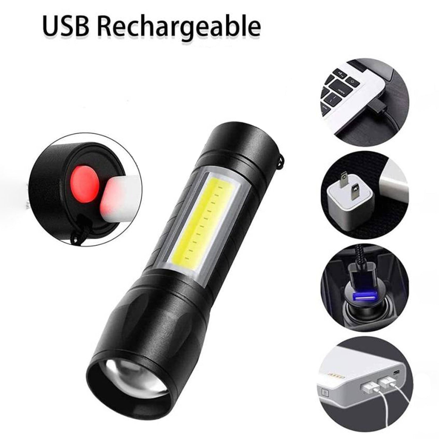 Lightweight rechargeable pocket flashlight with COB lantern option for wider illumination
