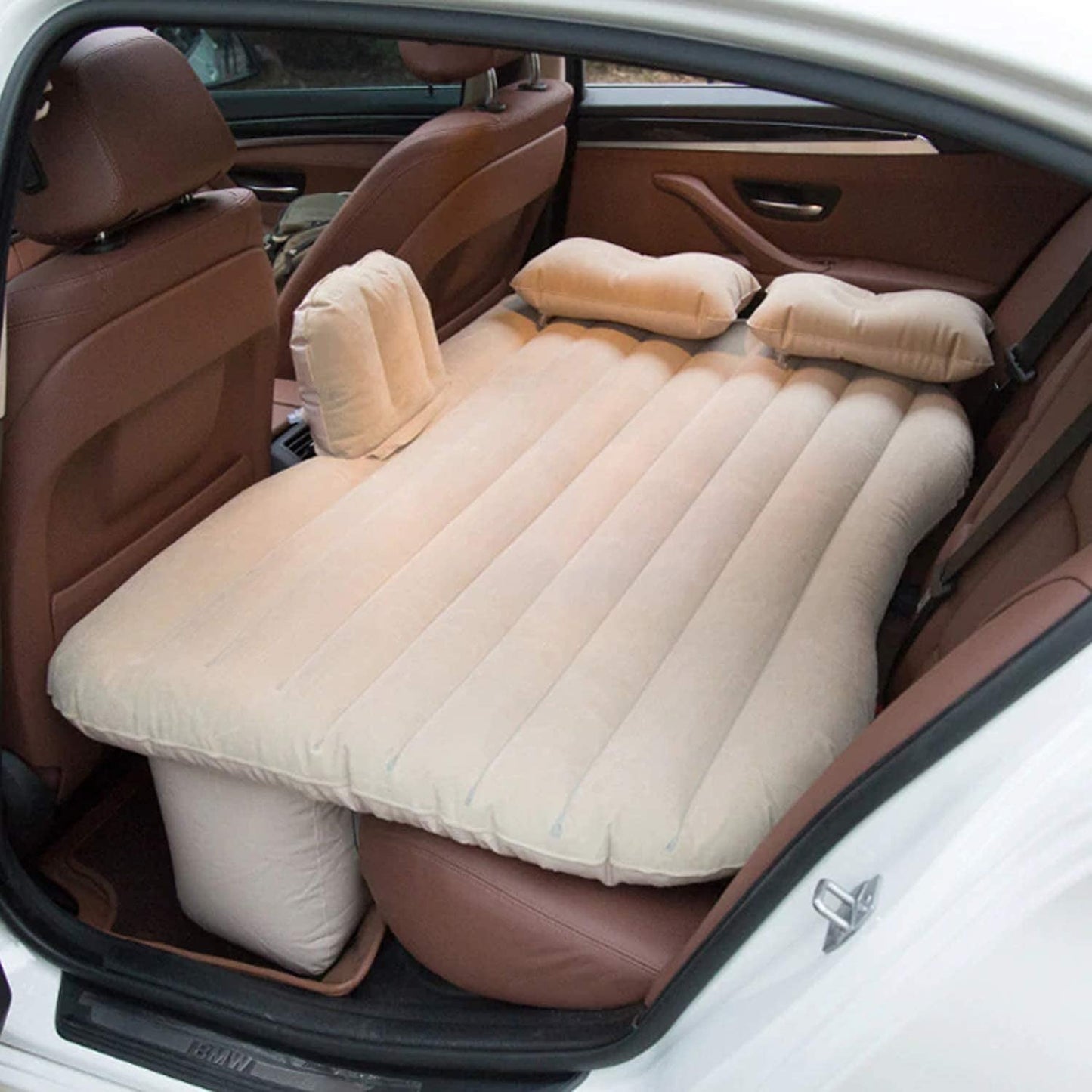 Portable car inflatable bed with two pillows and air pump for travel