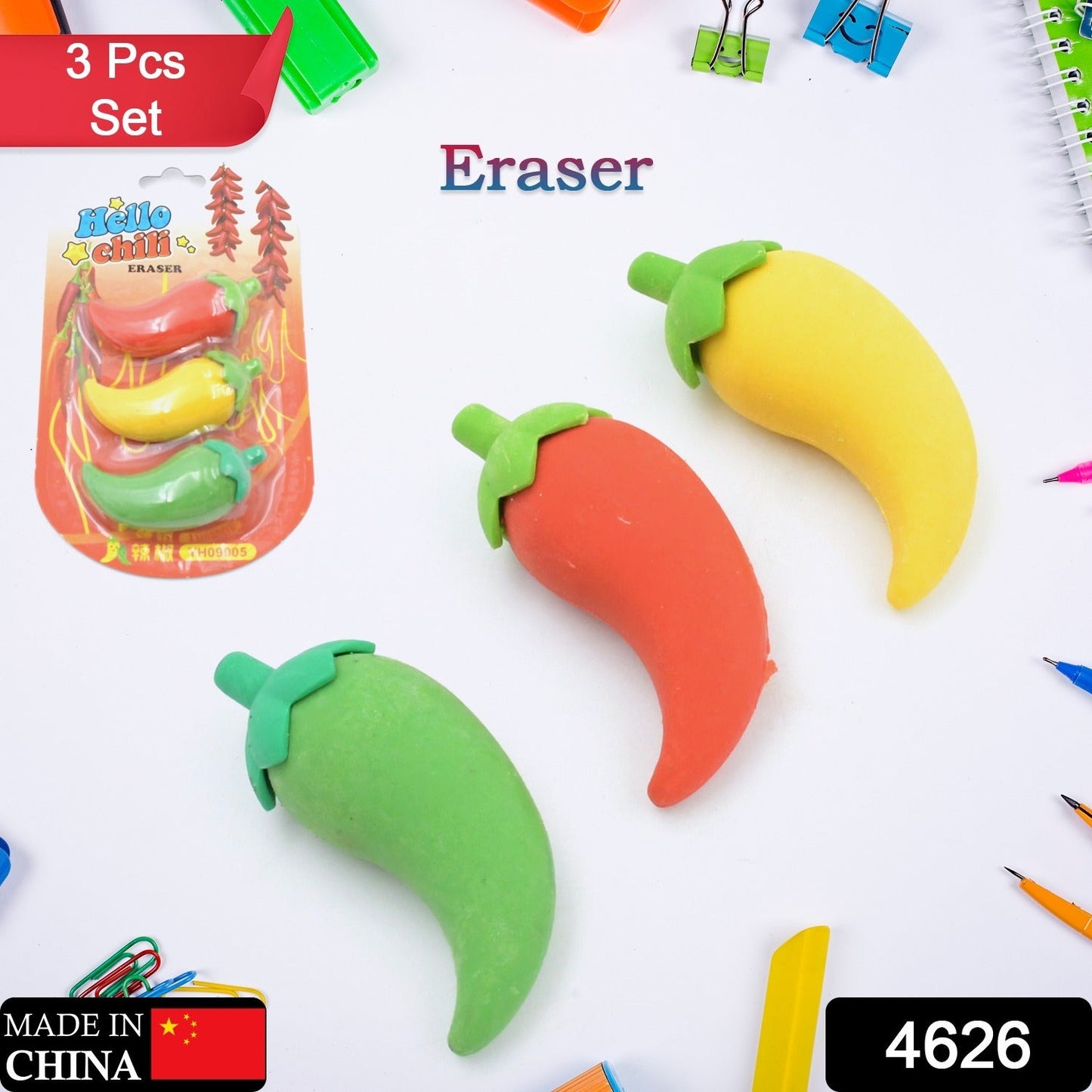 Creative chili shape erasers, smooth non-smudge rubber, suitable for children’s daily stationery needs