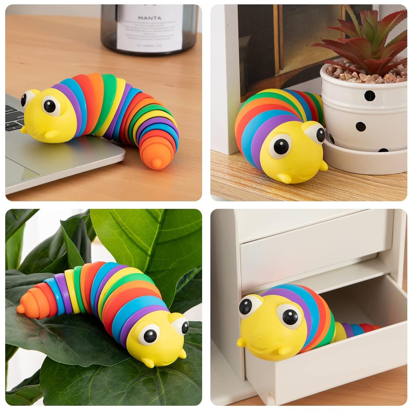 Rainbow color fidget slug toy for kids and adults
