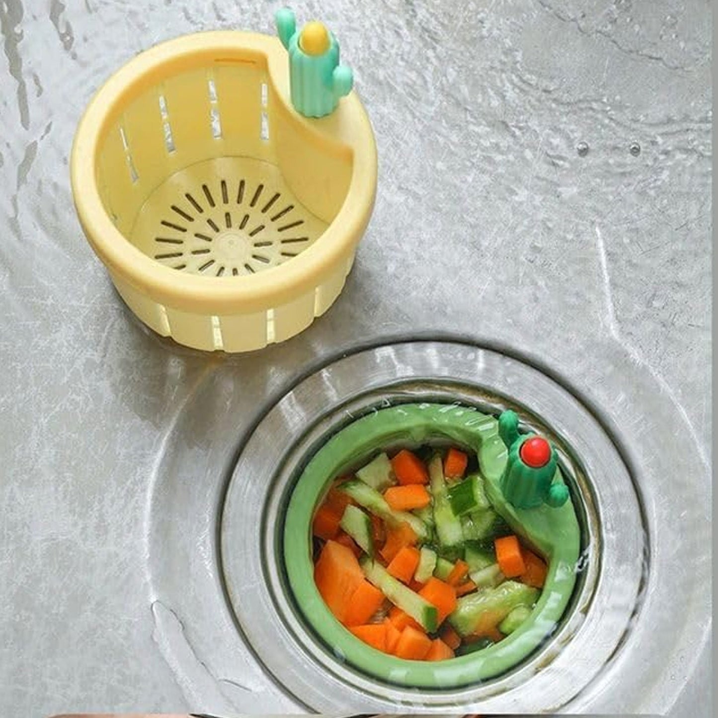 Automatic Press Dumping Basket, Durable sink strainer with automatic waste dumping basket
