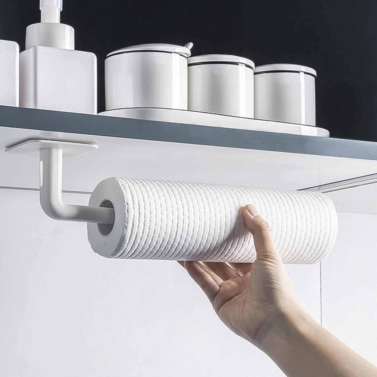 Versatile Vertical Storage, Compact shelf organizer for kitchen and bathroom with adhesive hooks
