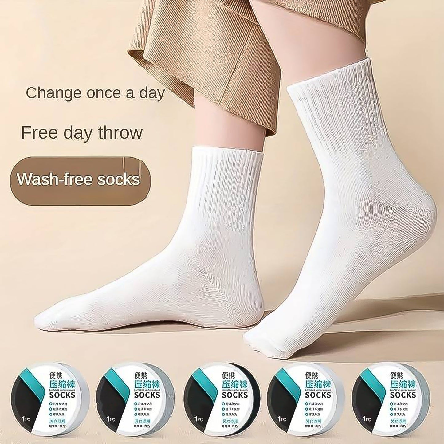 Portable hygienic compression socks one time unisex pair