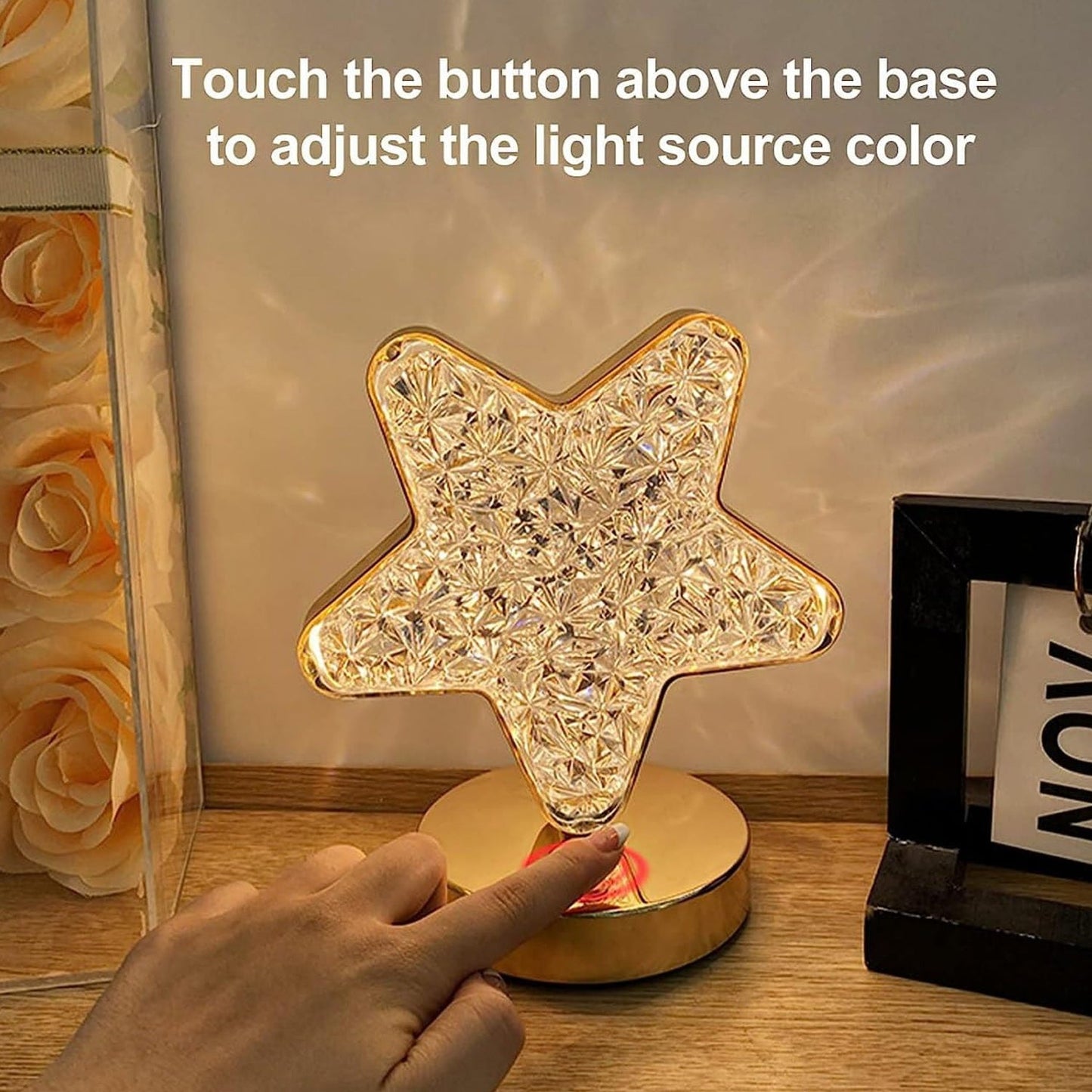 Portable crystal diamond table lamp with color-adjustable touch panel