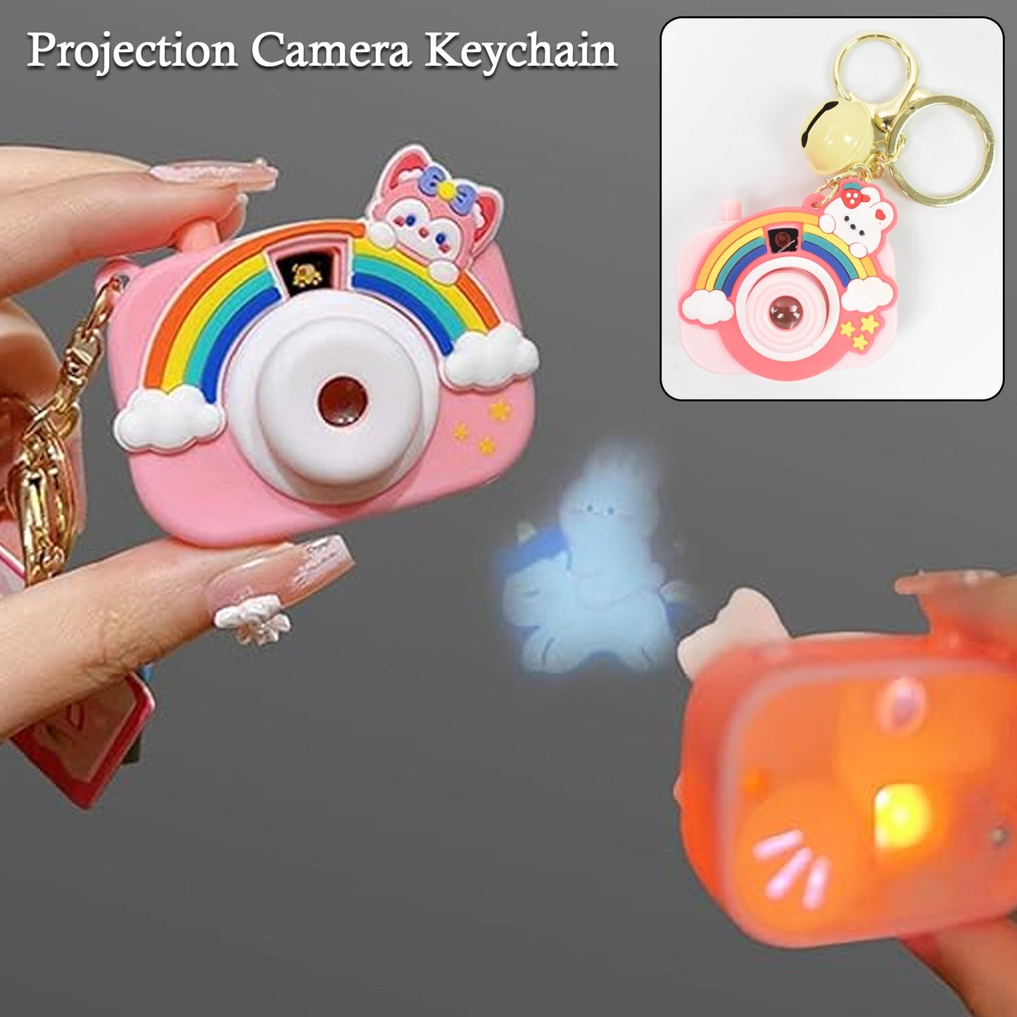 Mini DSLR Camera Keychain, Creative compact camera keychain with colorful projection