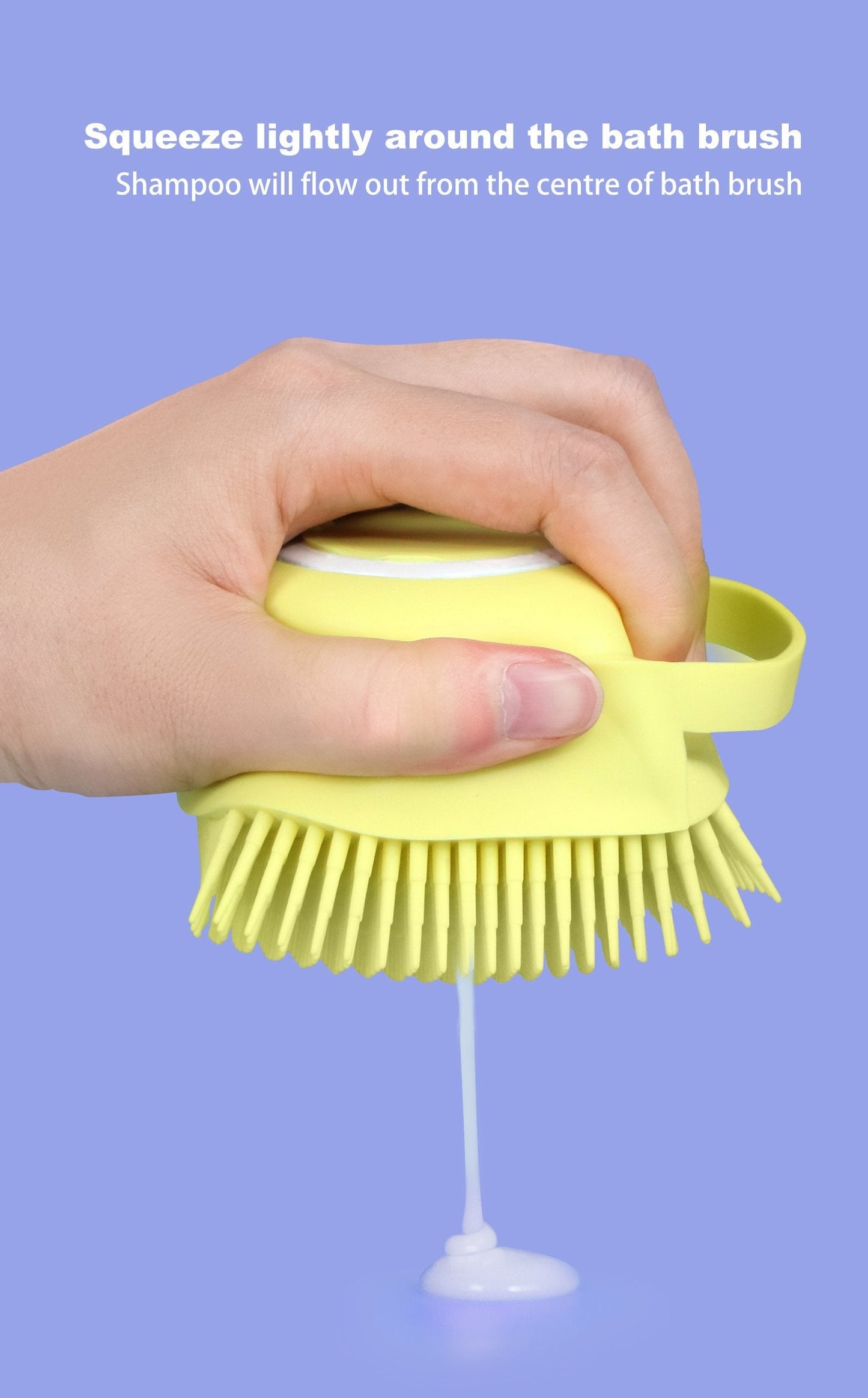 Refillable silicone body brush with soft bristles and large capacity gel holder for weeklong shower convenience