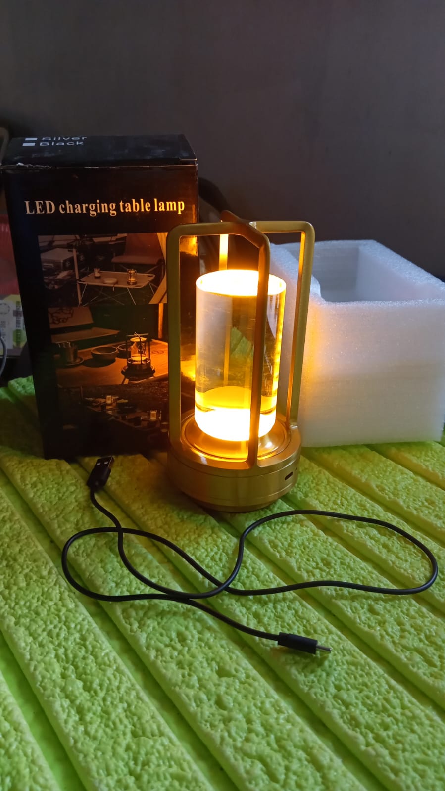 Crystal lantern lamp placed on a study table for night use