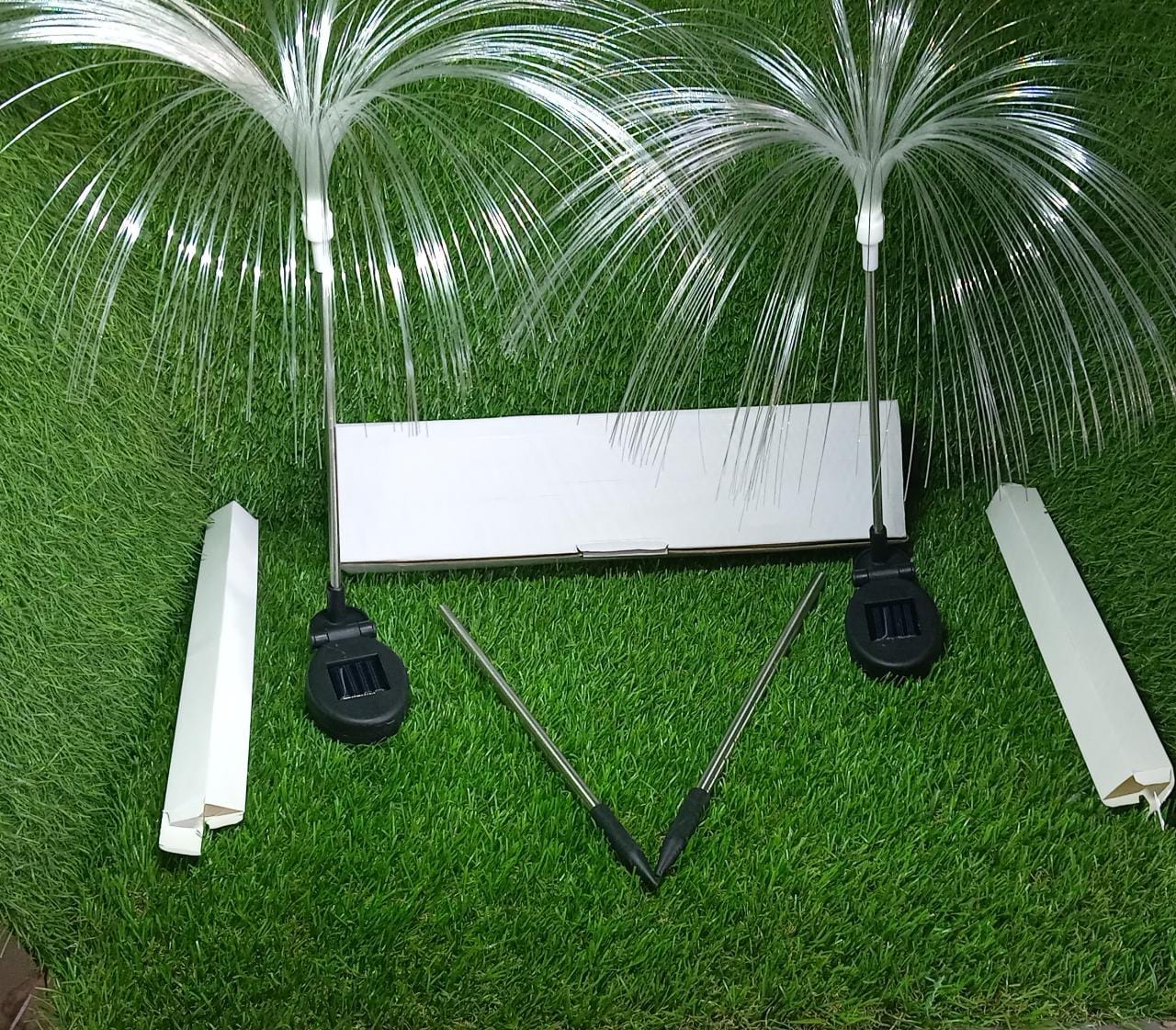 Decorative fibre optic solar garden lights colour RGB set