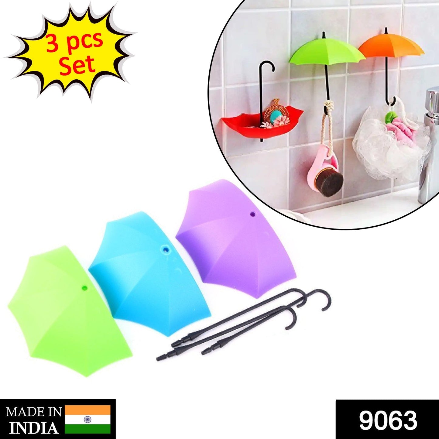 Colorful umbrella shaped adhesive hook for kitchen and bathroom storage