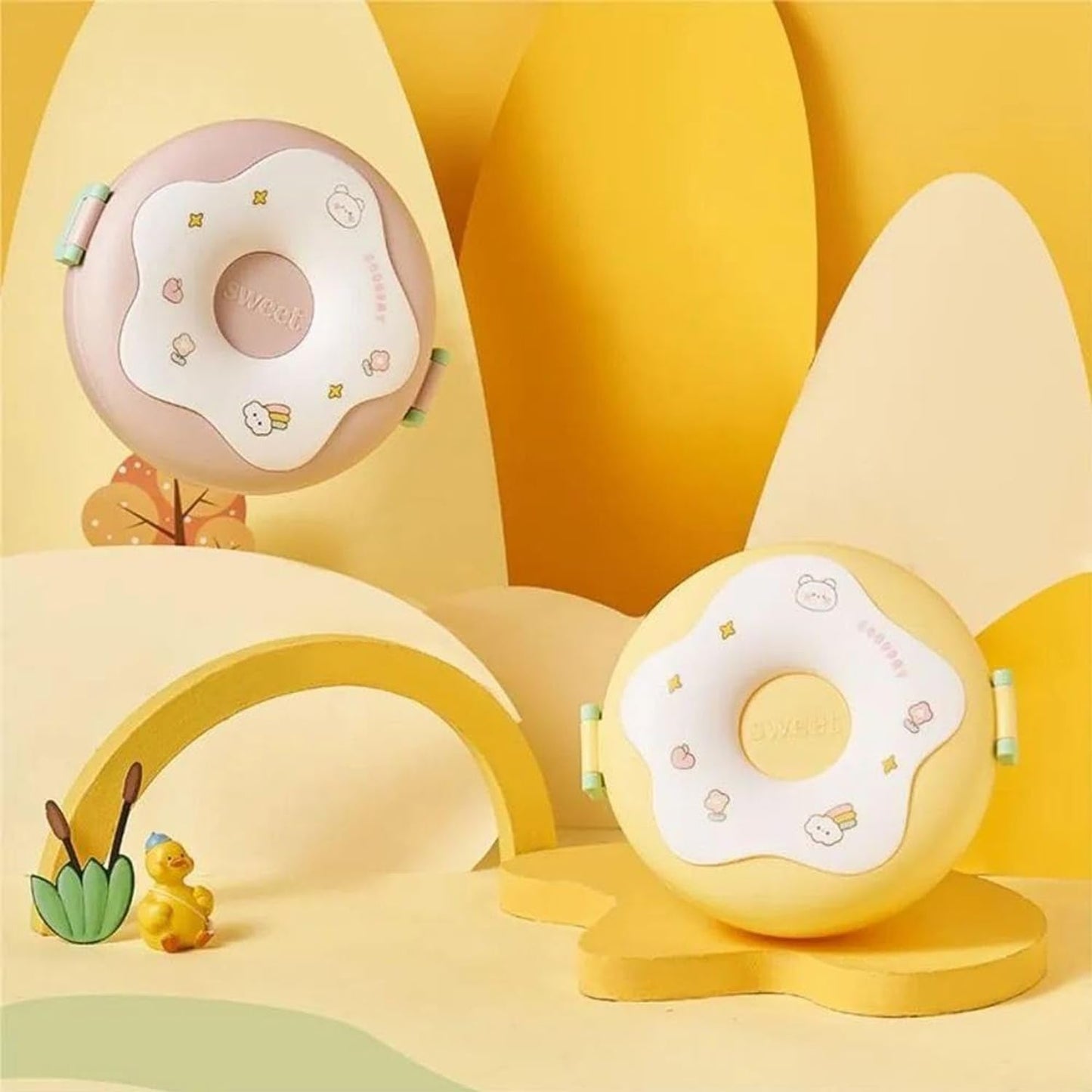 Cute Donut Design Double Insulated Lunch Container, Corporate gift lunch box donut shape BPA free design portable