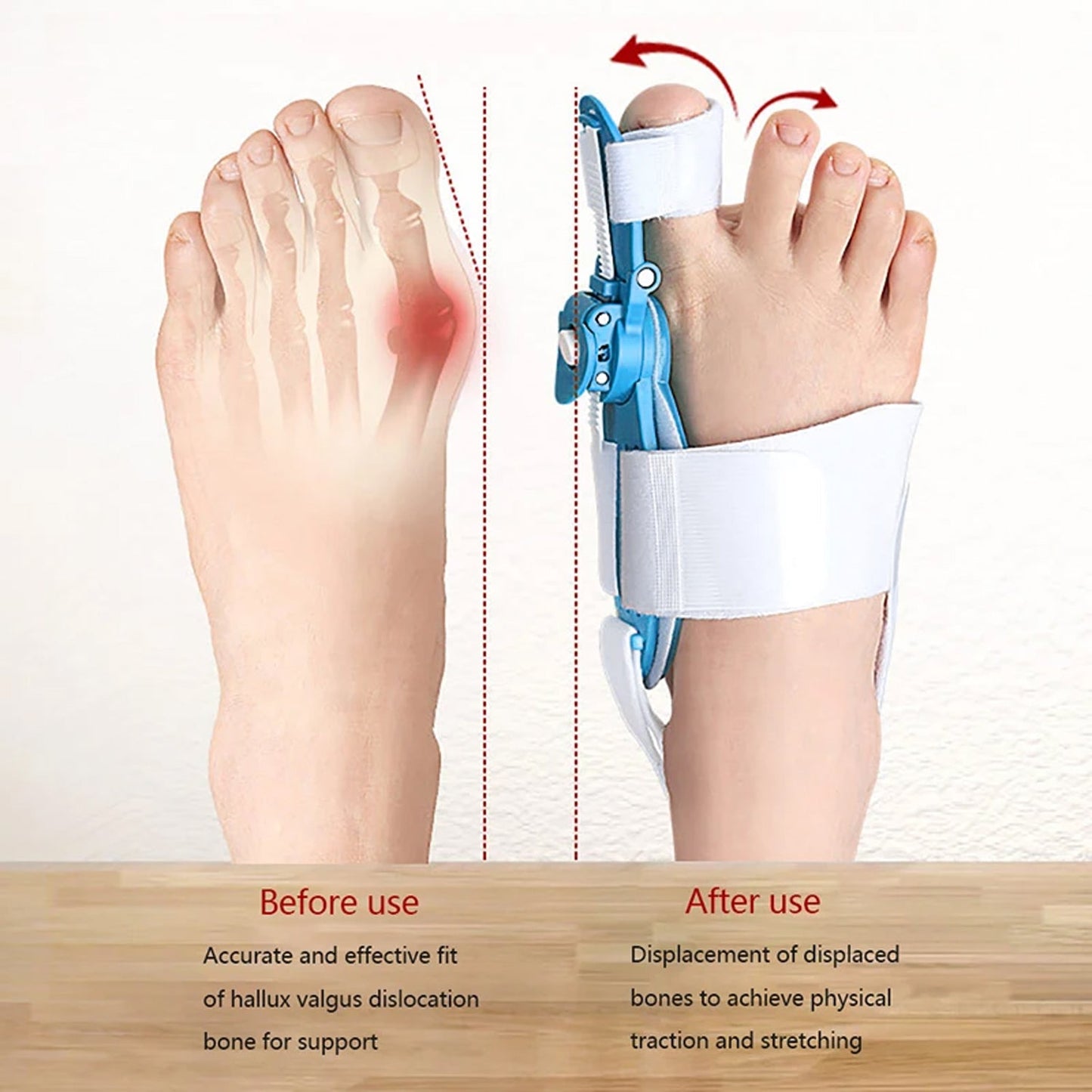Durable bunion support splint with soft non-slip material