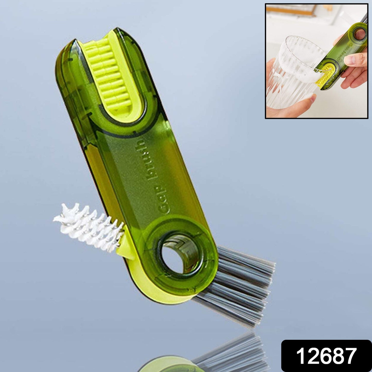 Rotatable bottle cleaning brush with U-shaped and corner brushes
